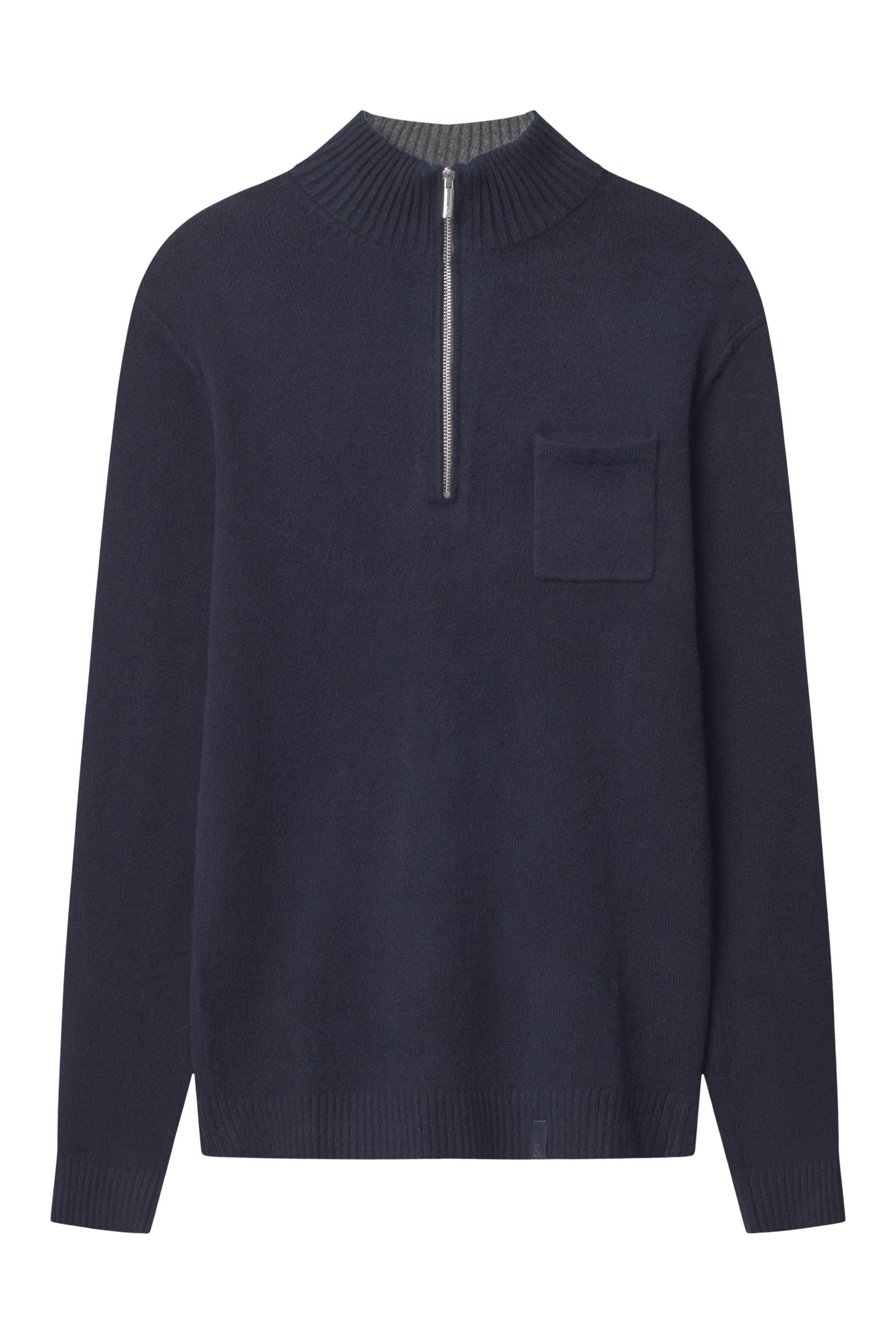 Pull-over Mock-Zip Woolen Touch in Navy Colours and Sons   