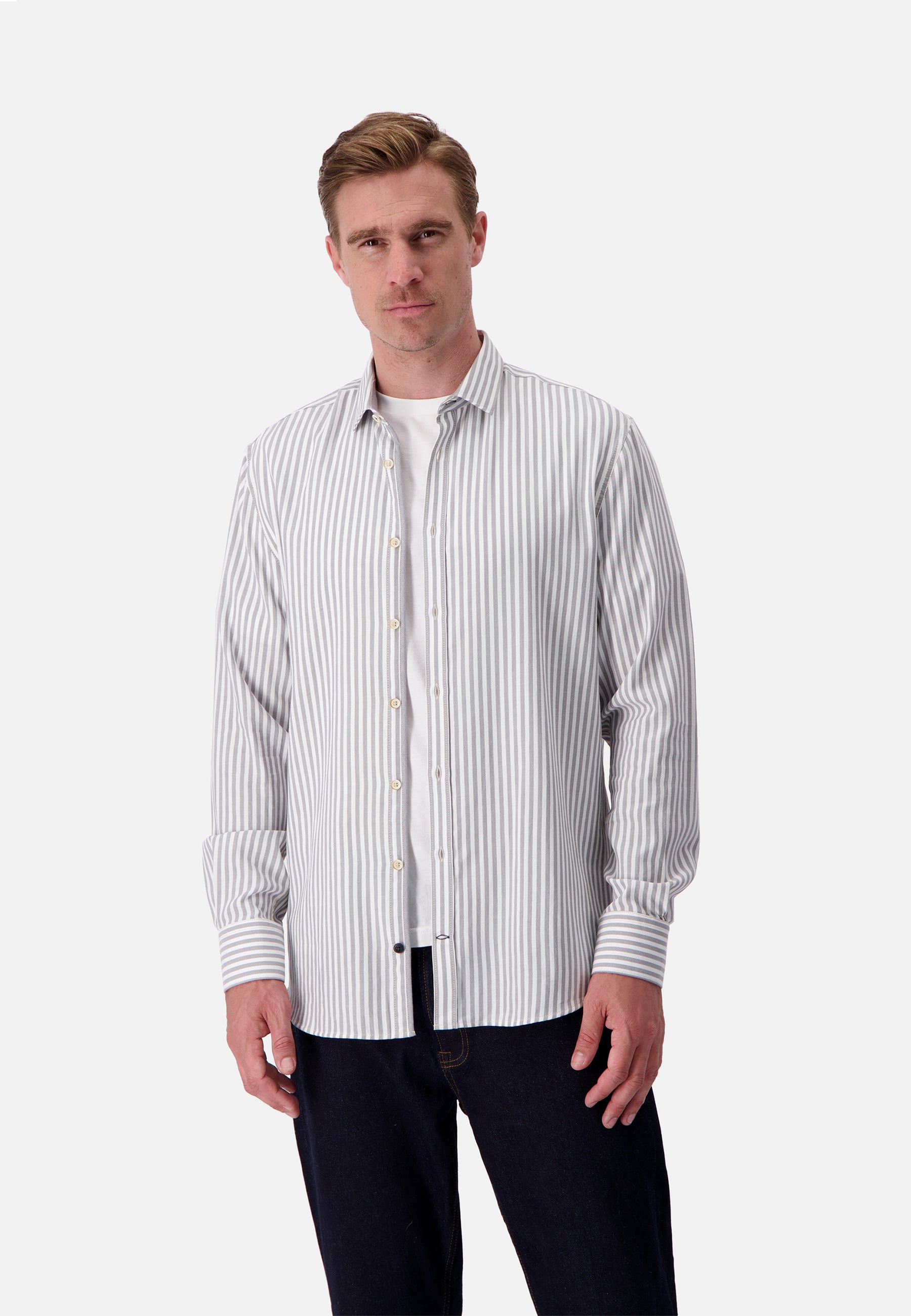 Chemise Brushed Twill Stripes in Silver Stripes Chemises Colours and Sons   