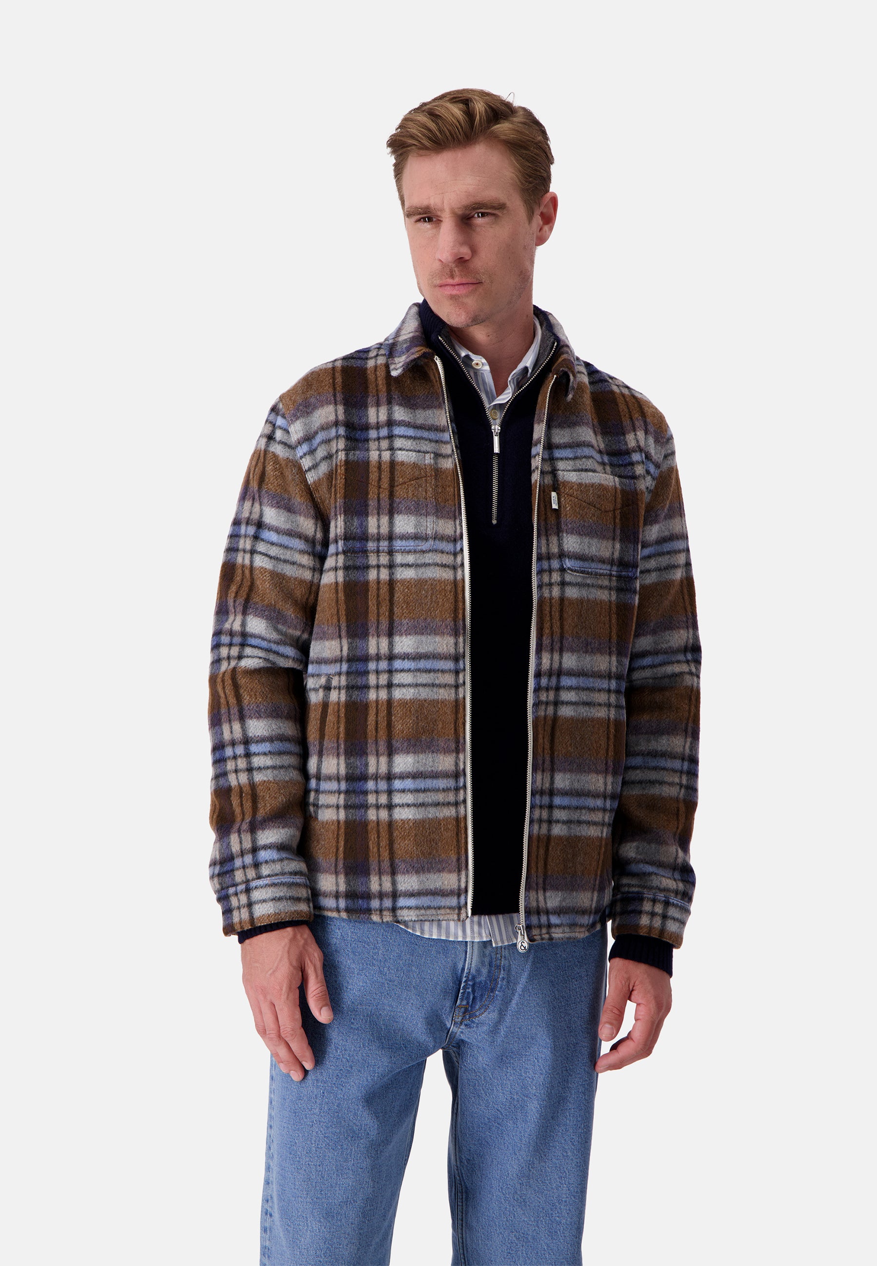 Worker Jacket Zipped in Tobacco Check Vestes Colours and Sons   