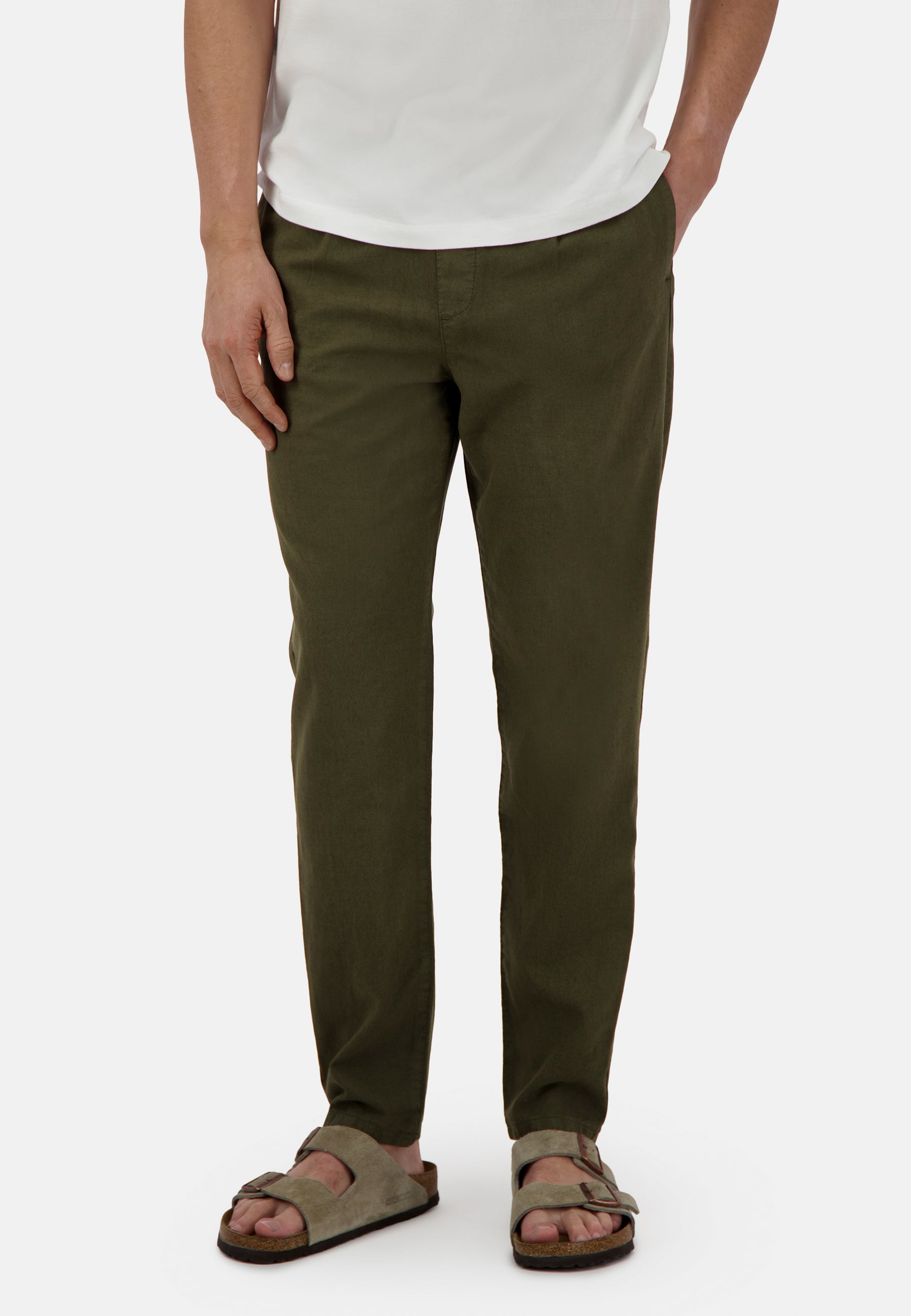 Pants-Cropped Linen dans Olive Pantalons Colours and Sons   