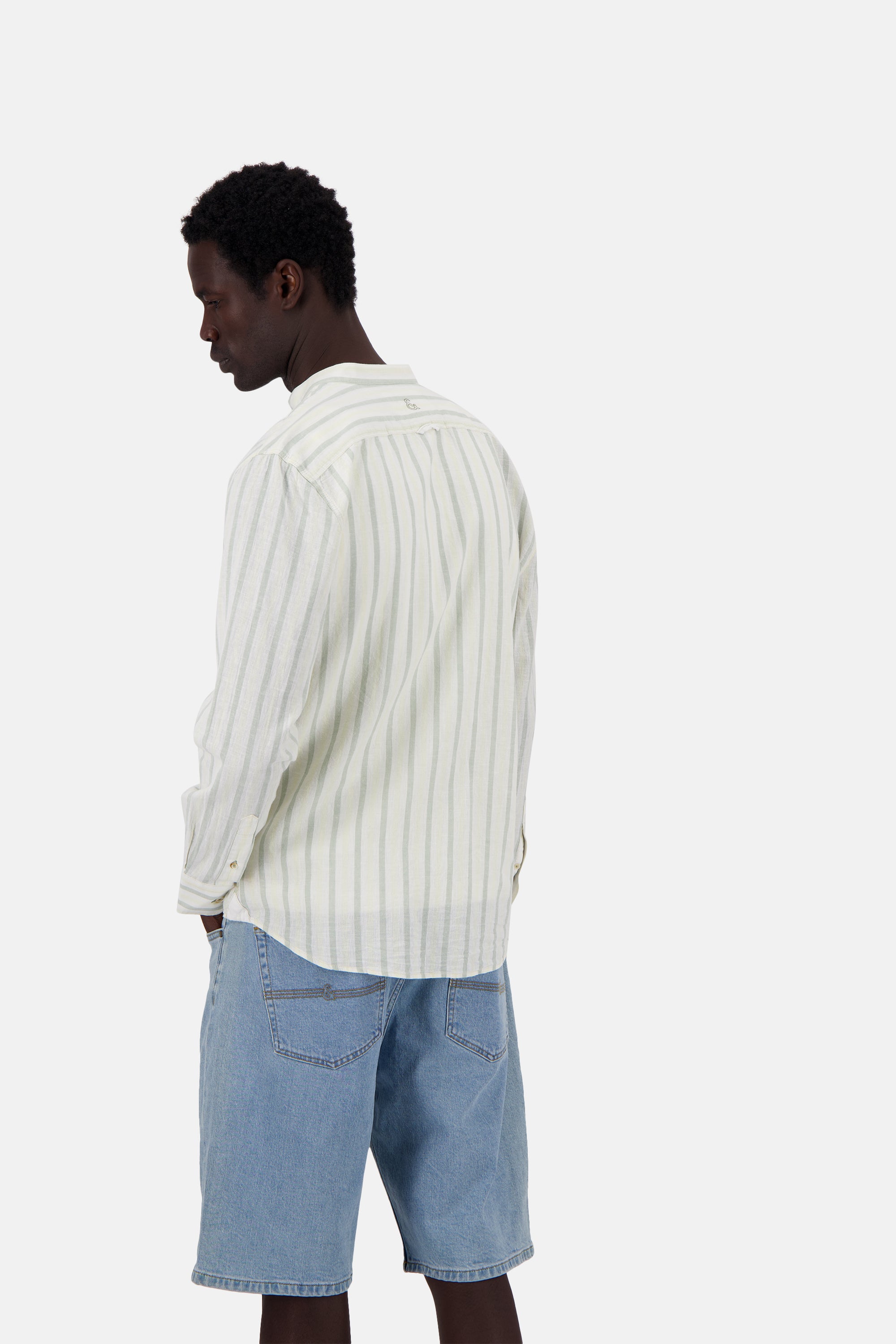 Shirt-Linen Blend Stripes in Matcha-Sake Chemises Colours and Sons