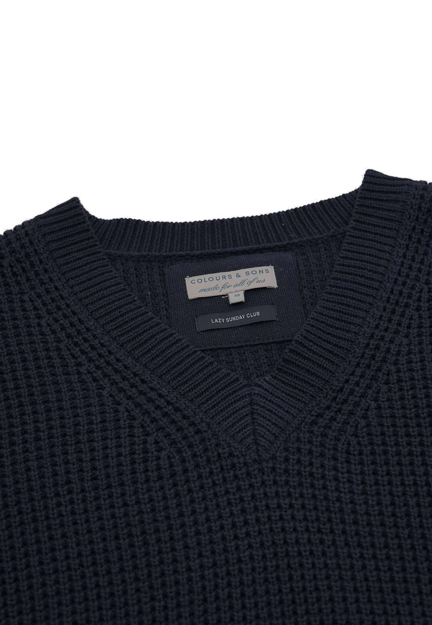 Pull-over col V-Tuck Stitch in Navy Colours and Sons   