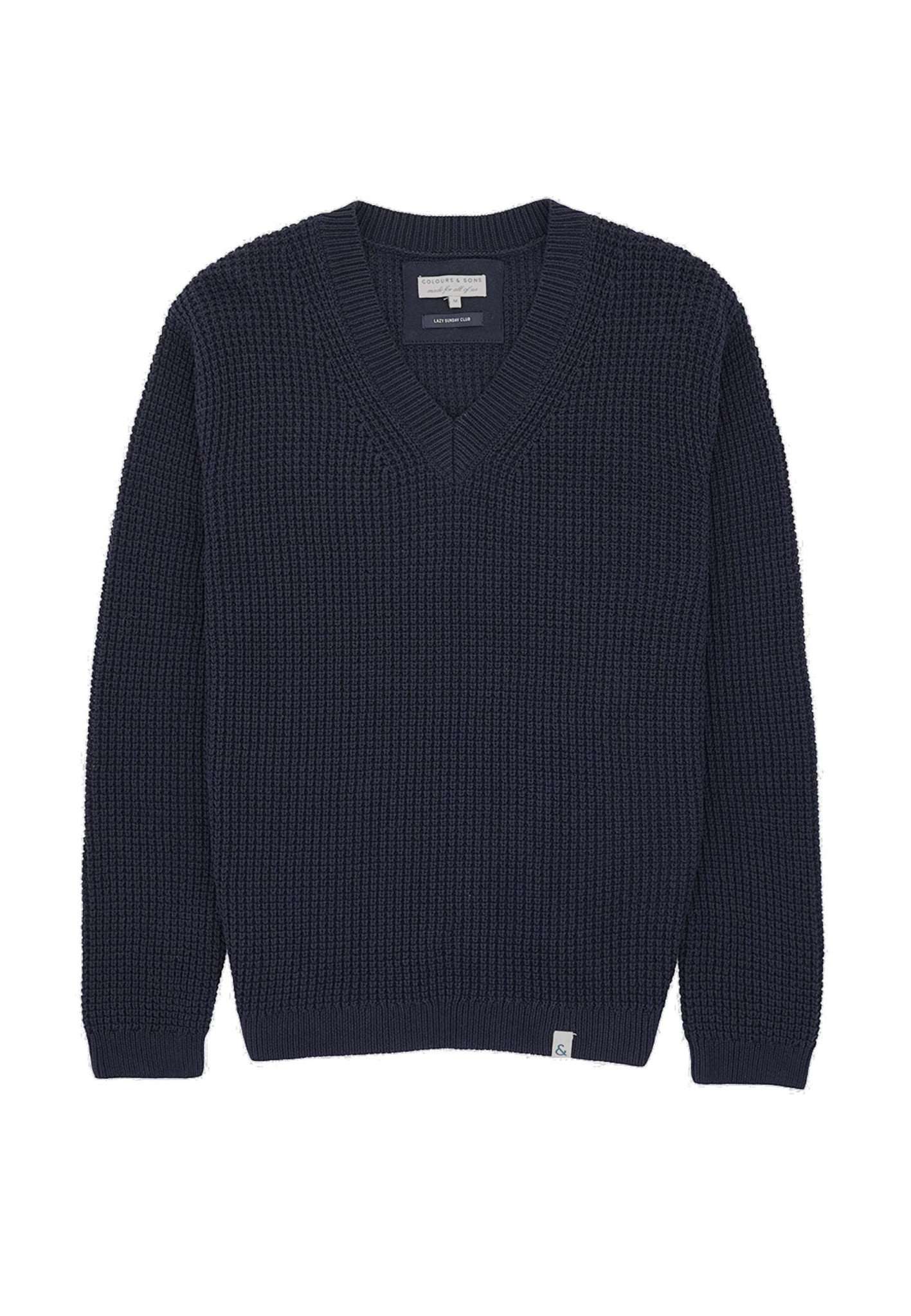 Pull-over col V-Tuck Stitch in Navy Colours and Sons   