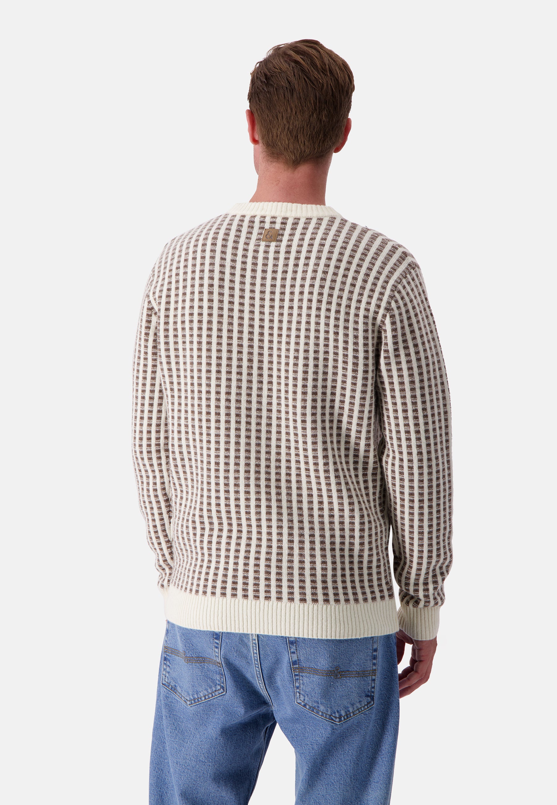 Roundneck Two Tone Intarsia en pull-over blanc cassé-soie Colours and Sons   