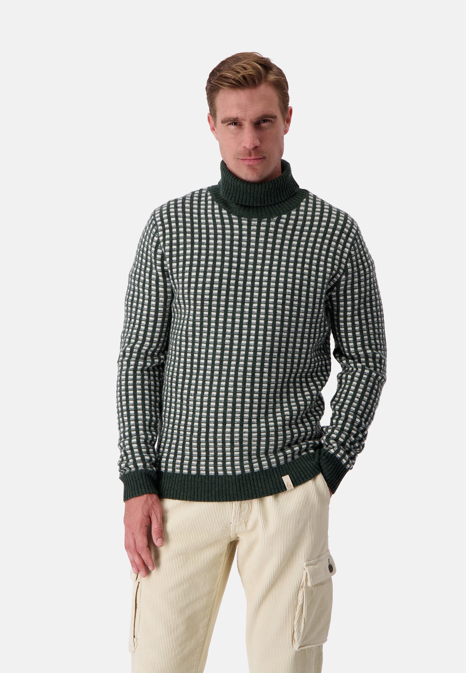 Pullover Turtleneck Two Tone Intarsia en yucca-offwhite Colours and Sons   