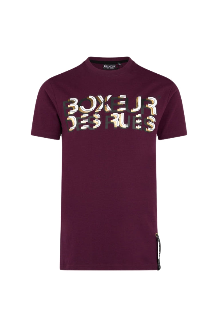 Round Neck Printed T-Shirt in Wine T-shirts Boxeur des Rues   