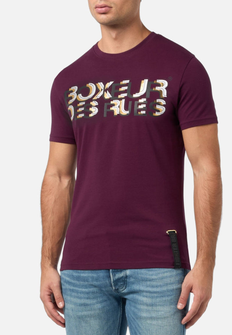 Round Neck Printed T-Shirt in Wine T-shirts Boxeur des Rues   