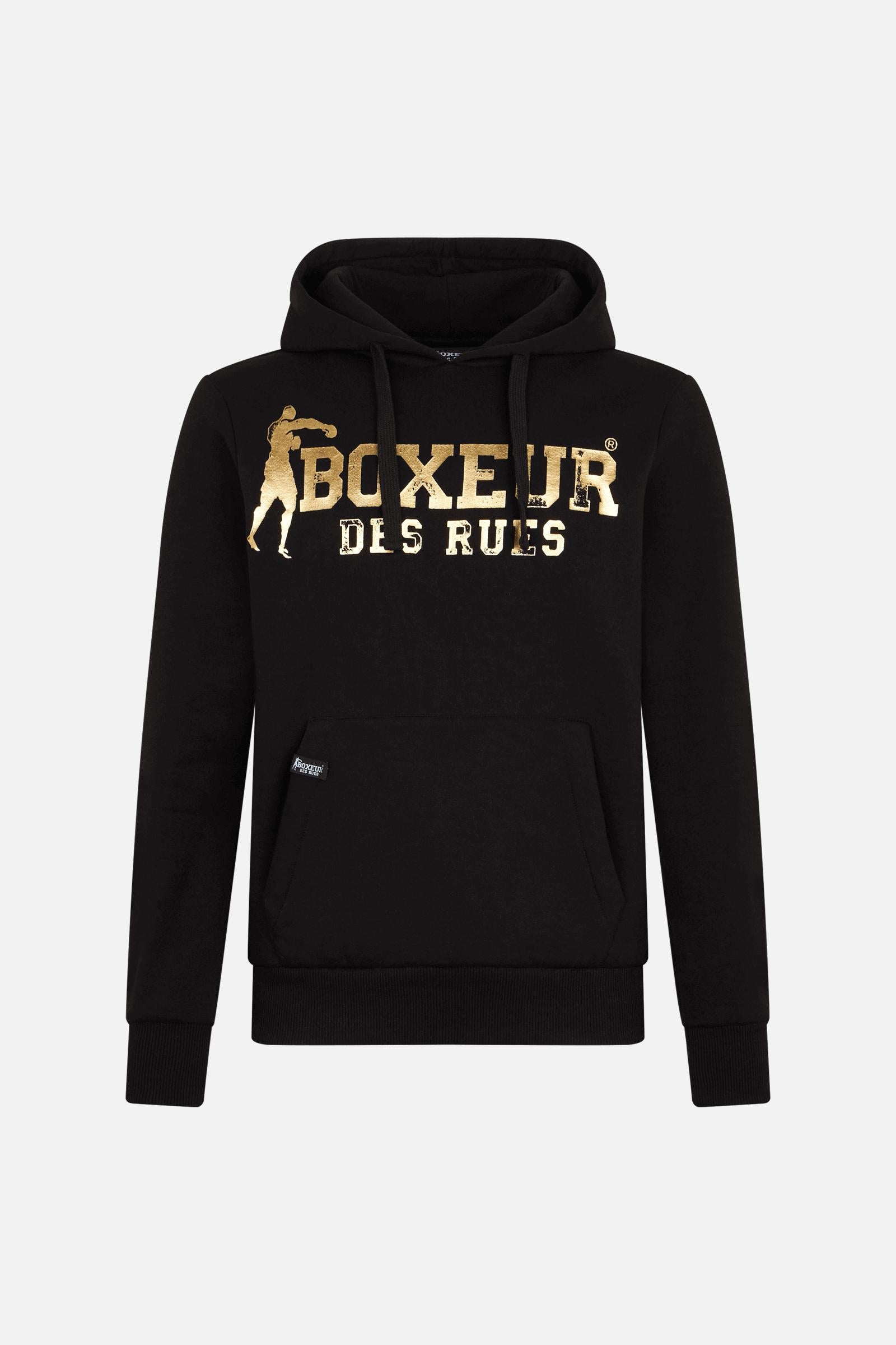 Man Hoodie Sweatshirt en noir et or Sweat à capuche Boxeur des Rues   