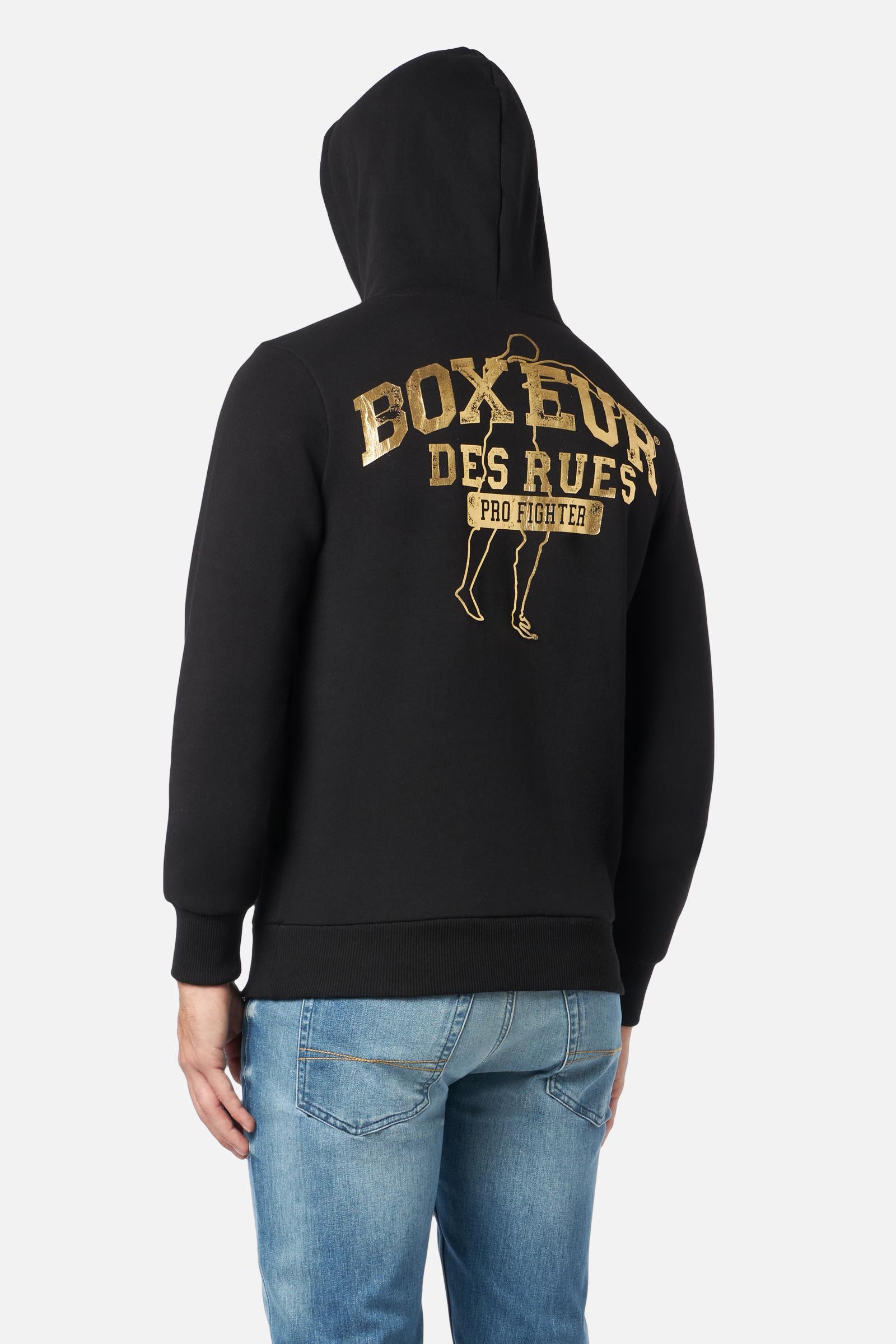 Man Hoodie Sweatshirt en noir et or Sweat à capuche Boxeur des Rues   