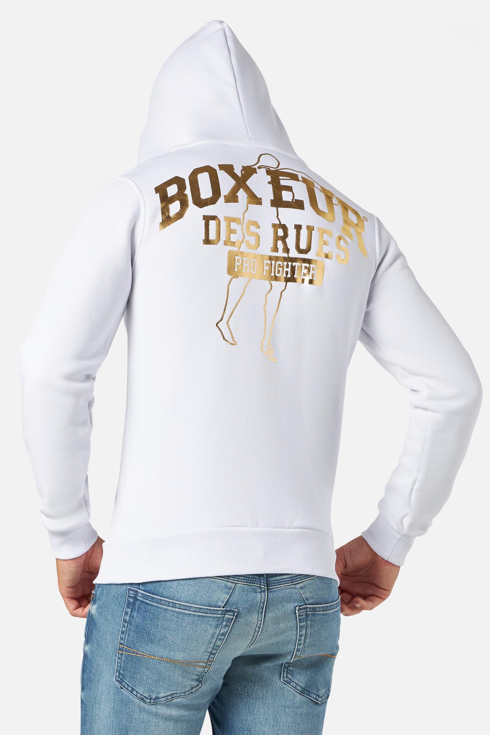 Sweatshirt à capuche Man Hoodie en blanc et or Boxeur des Rues   