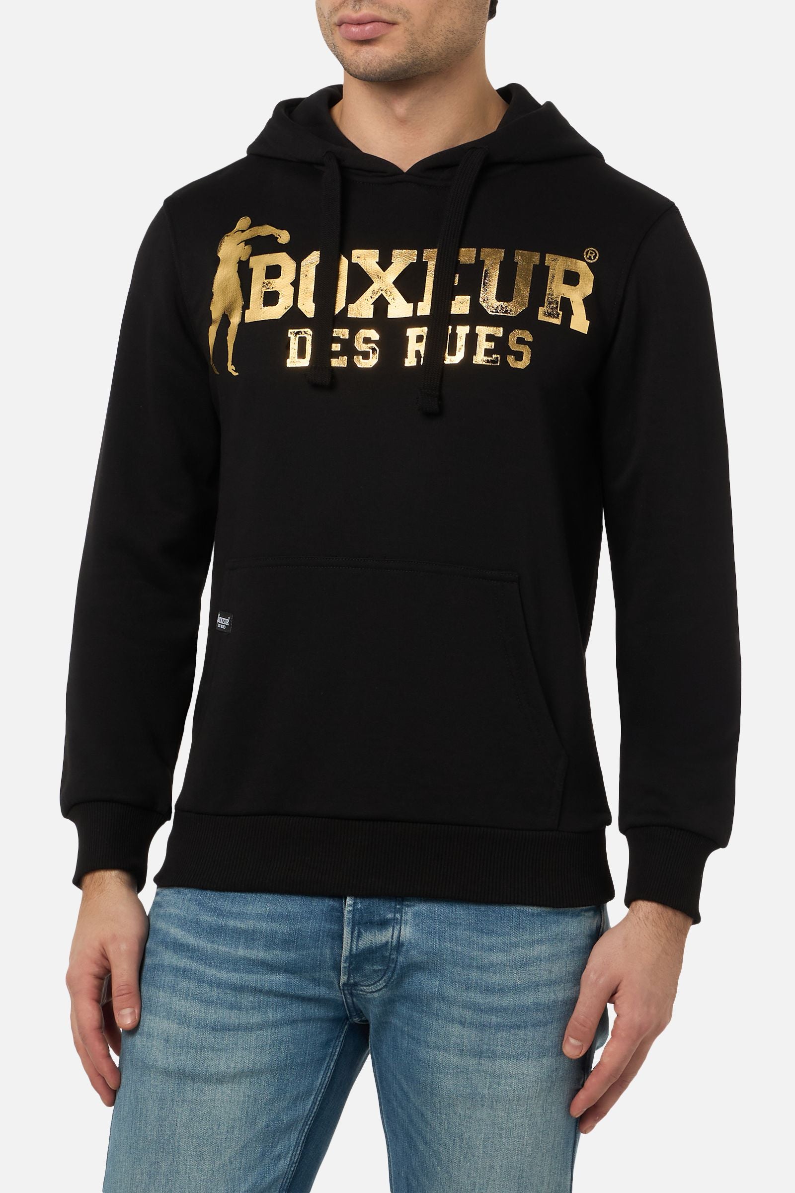 Sweat-shirt à capuche noir et or Boxeur des Rues