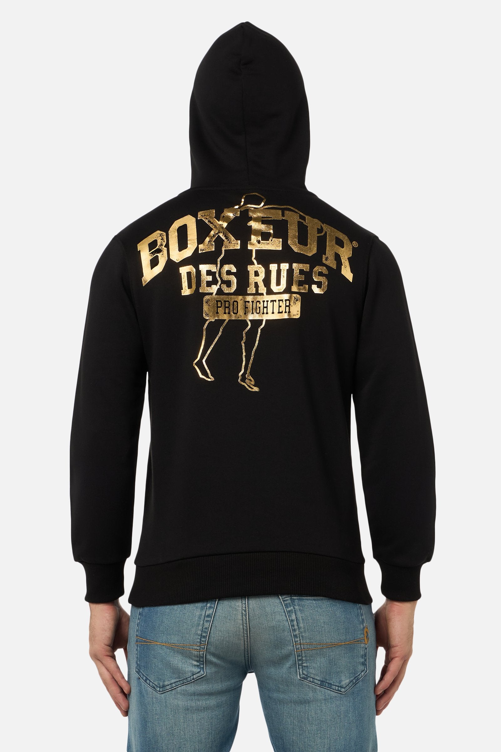 Sweat-shirt à capuche noir et or Boxeur des Rues