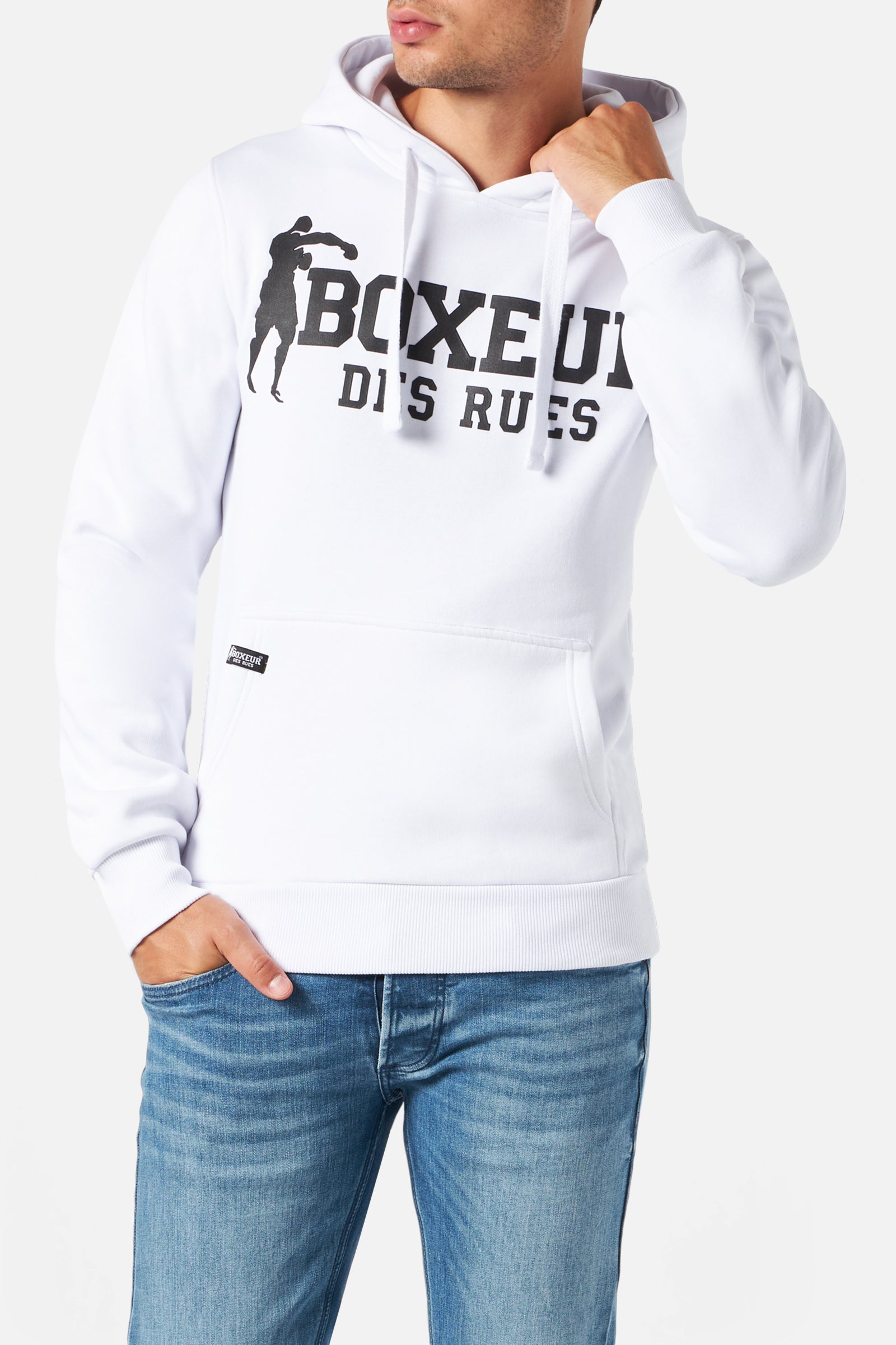 Sweat-shirt à capuche et fermeture éclair intégrale, blanc et noir