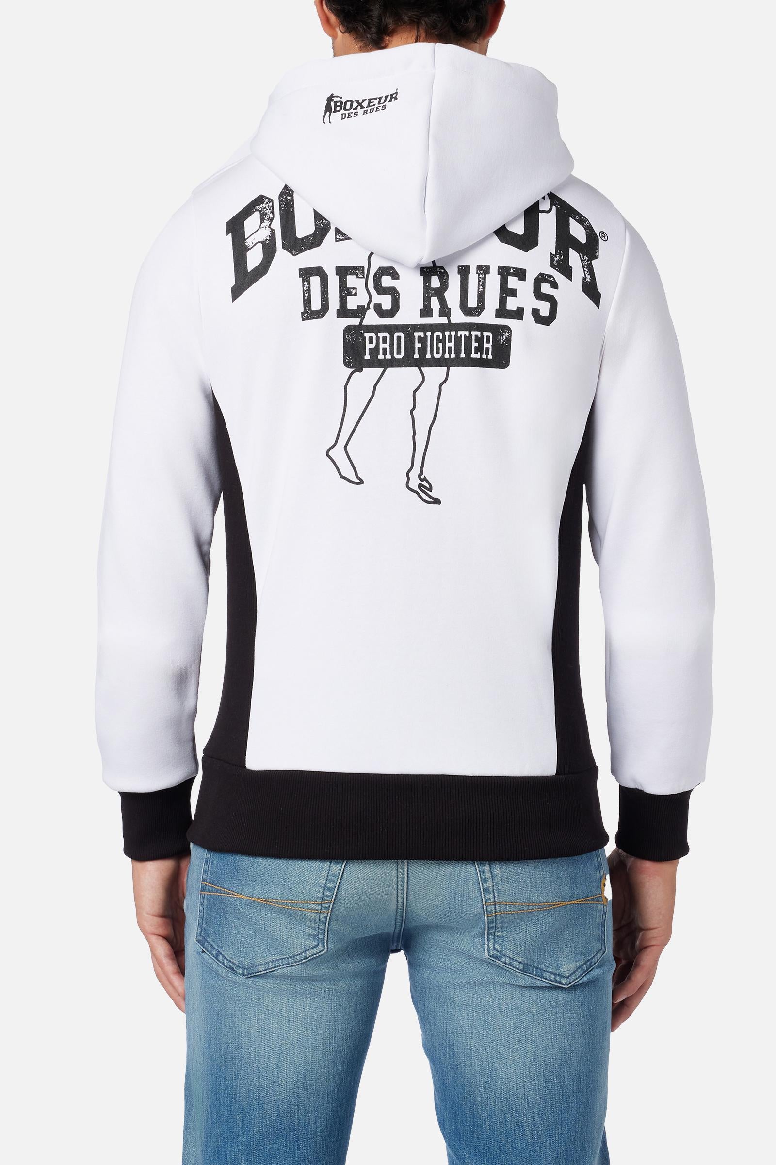 Sweat-shirt à capuche avec zip en blanc et noir Sweat-shirts Boxeur des Rues   