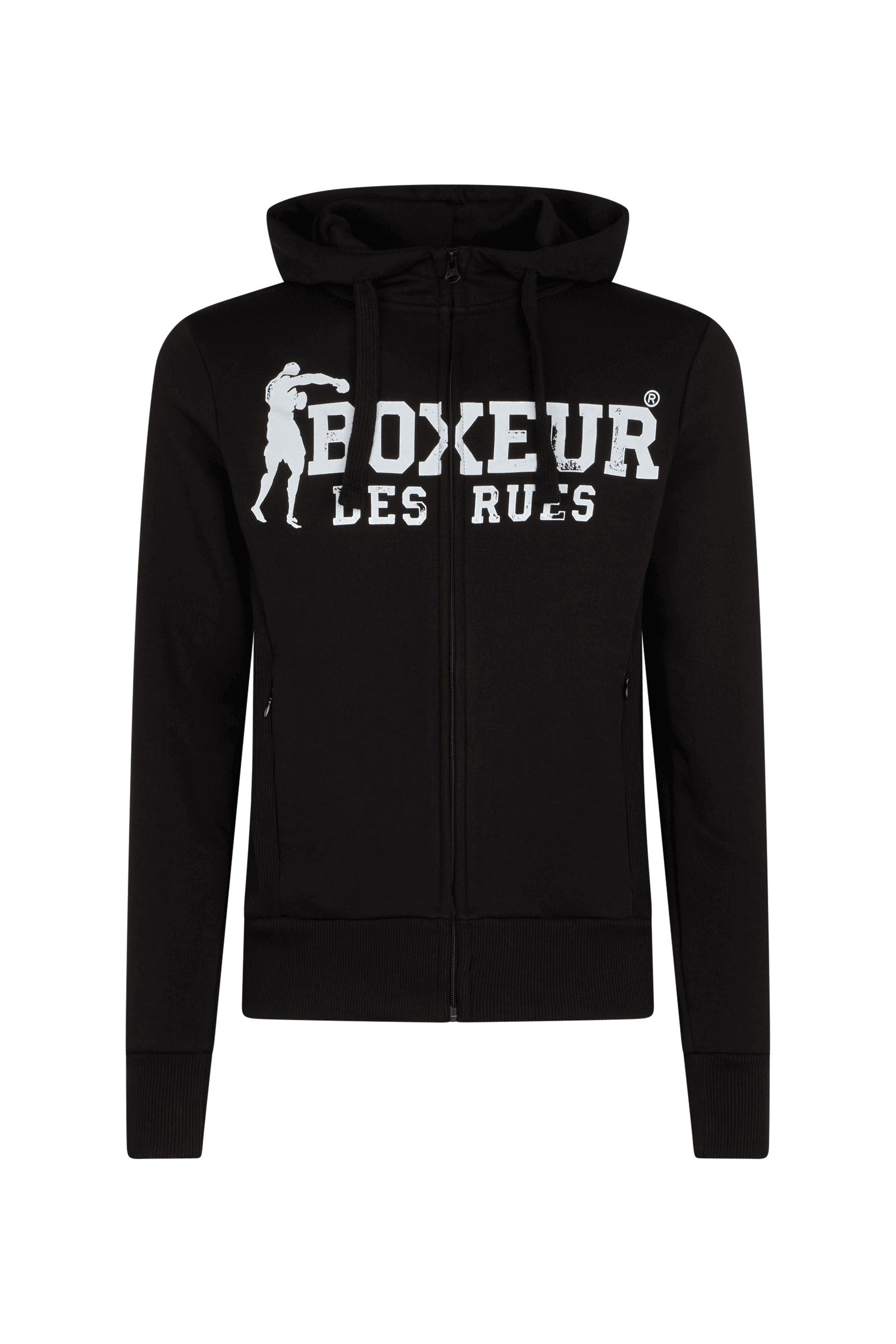 Sweat-shirt à capuche à zip complet en Noir-Blanc Sweat-shirts Boxeur des Rues   