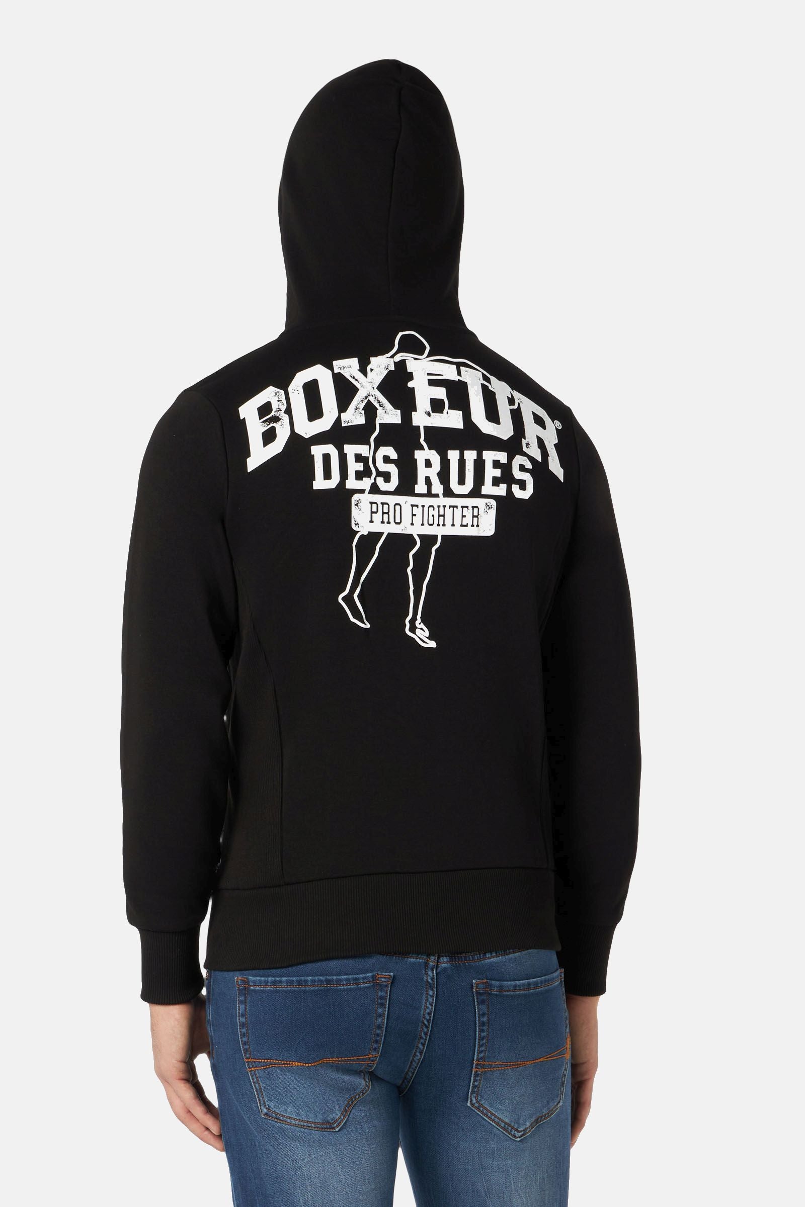 Sweat-shirt à capuche à zip complet en Noir-Blanc Sweat-shirts Boxeur des Rues   