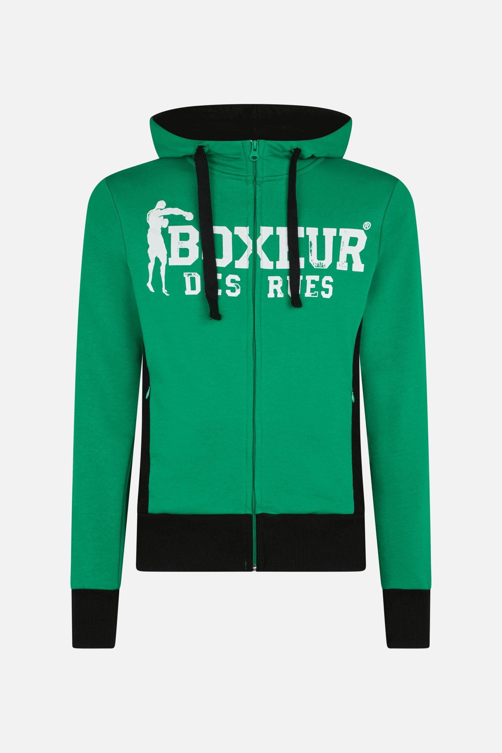 Sweat-shirt à capuche à zip intégral en vert Vestes de sweat Boxeur des Rues   