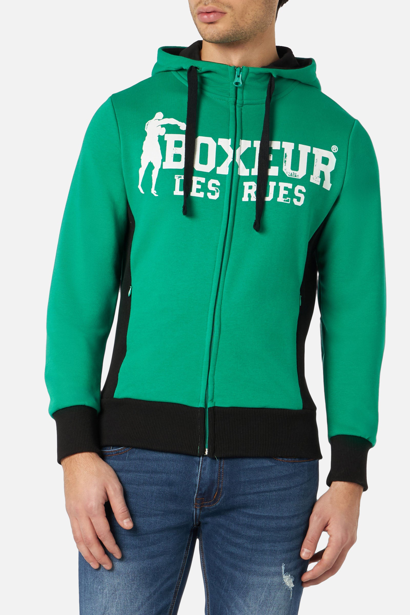 Sweat-shirt à capuche à zip intégral en vert Vestes de sweat Boxeur des Rues   