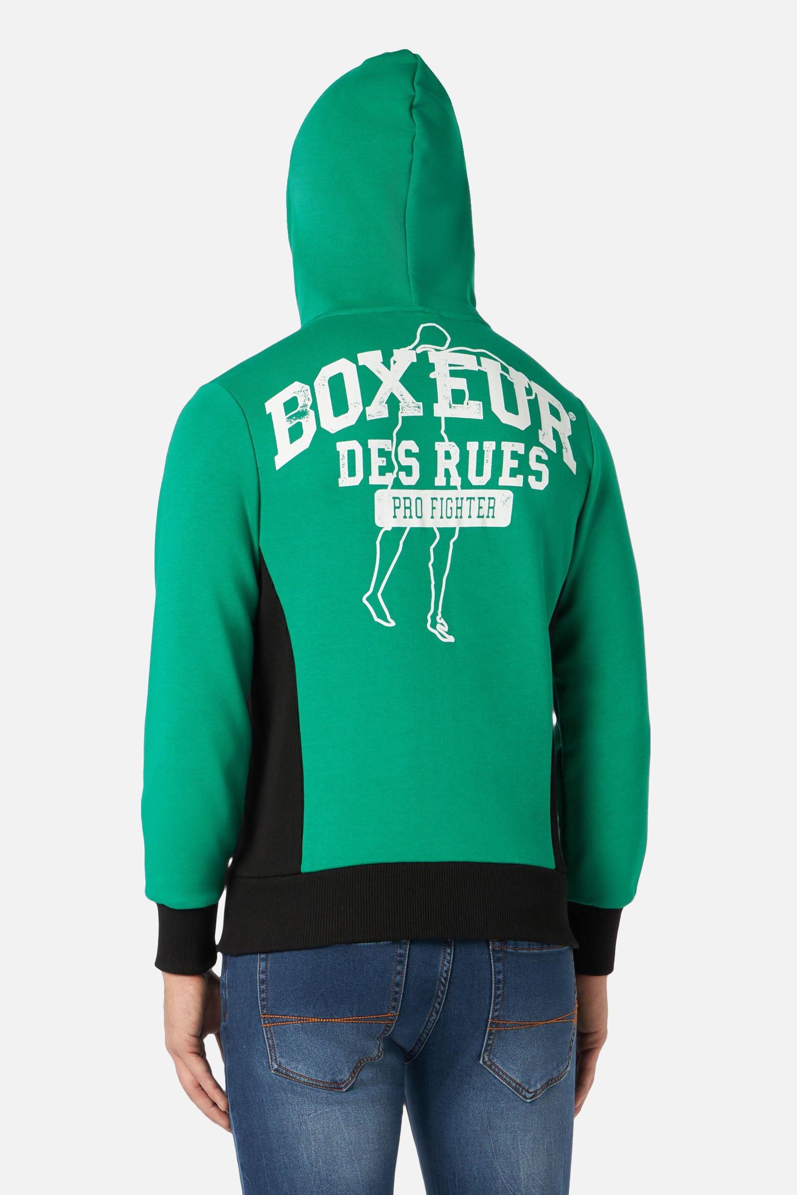 Sweat-shirt à capuche à zip intégral en vert Vestes de sweat Boxeur des Rues   