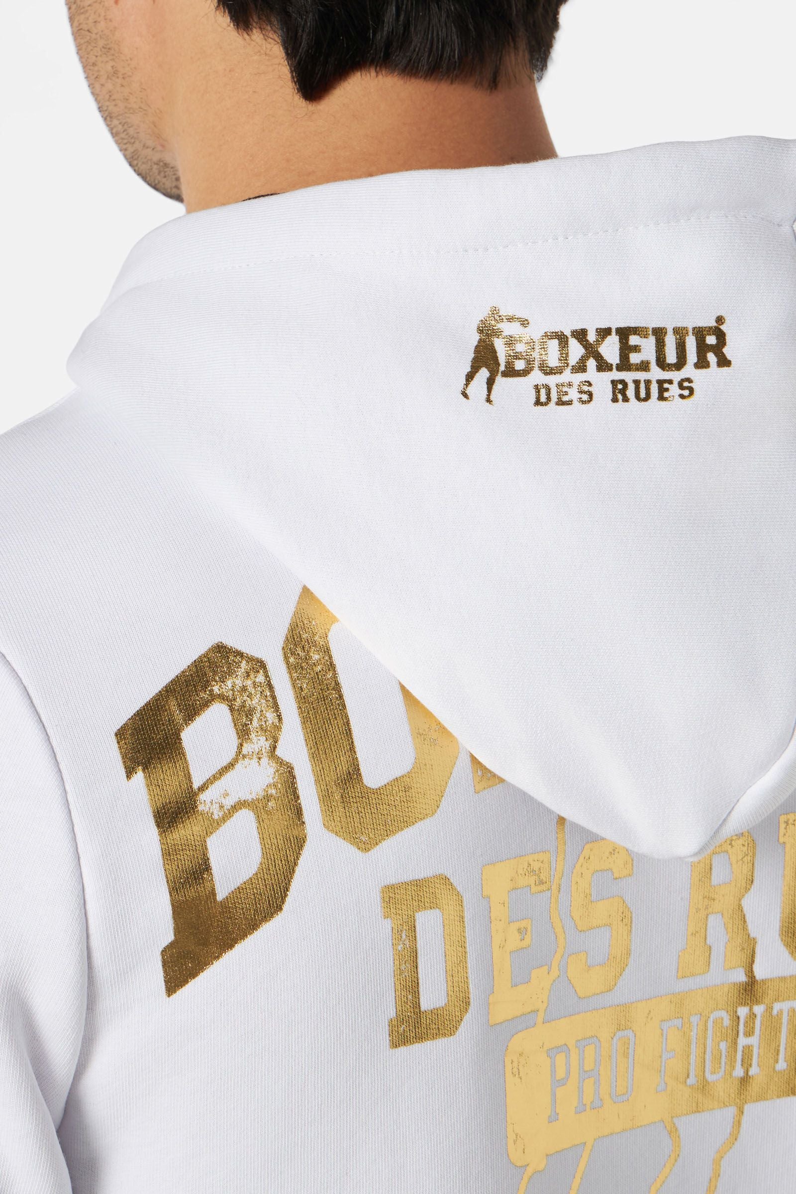 Sweat-shirt à capuche entièrement zippé en blanc-or Sweat-shirts Boxeur des Rues   