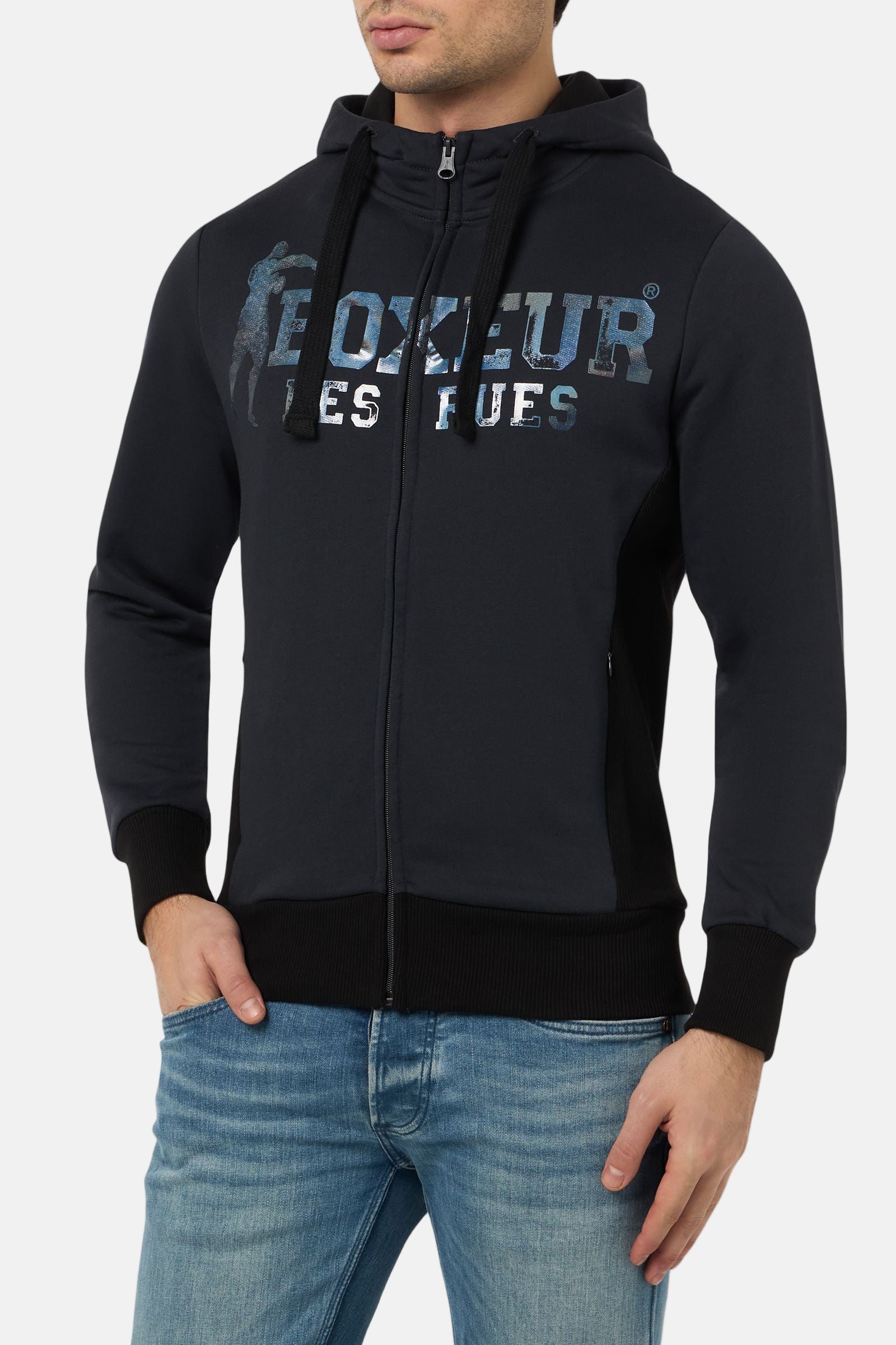 Sweat-shirt à capuche à zip intégral en anthracite