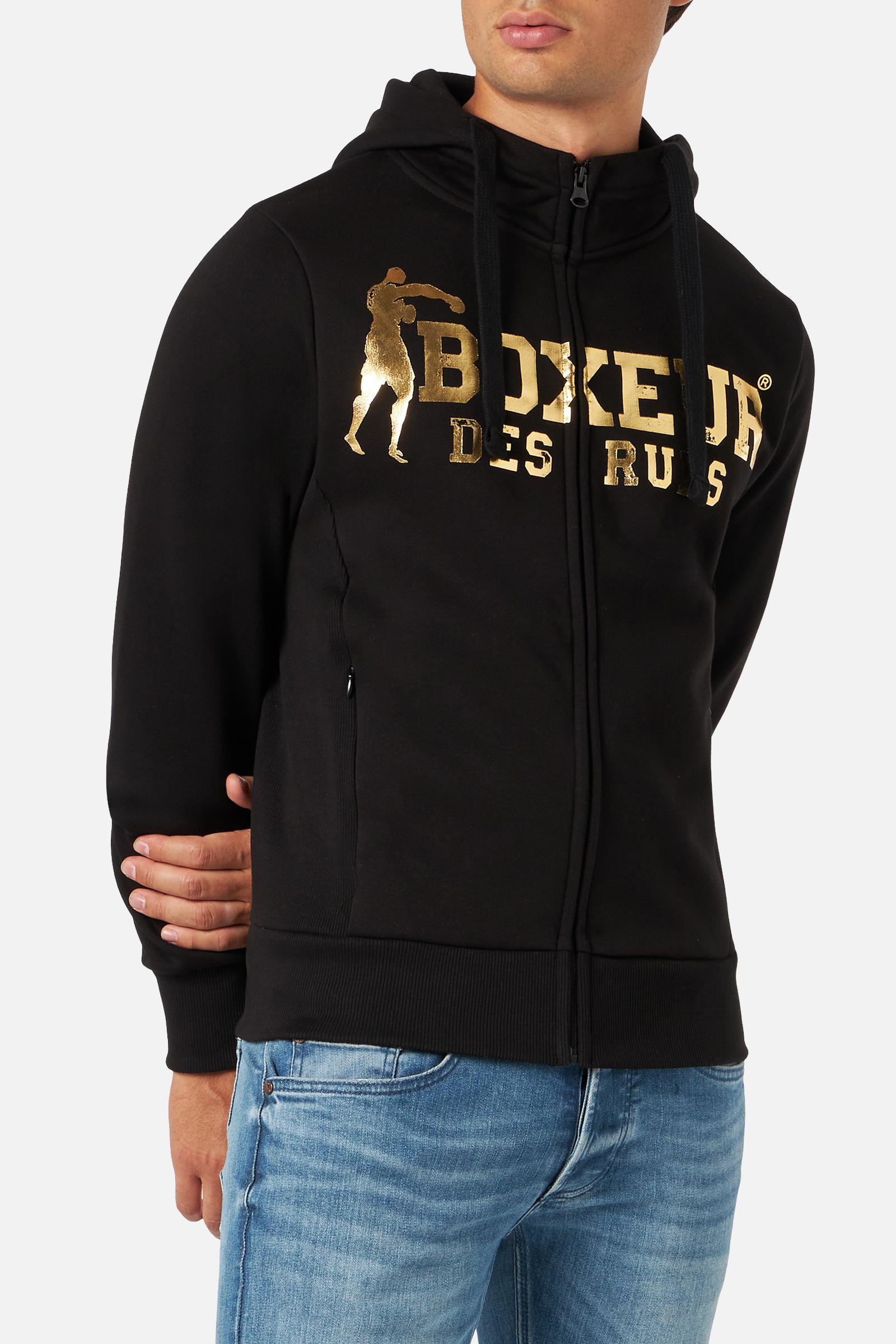 Sweat-shirt à capuche entièrement zippé en noir et or Sweat-shirts Boxeur des Rues