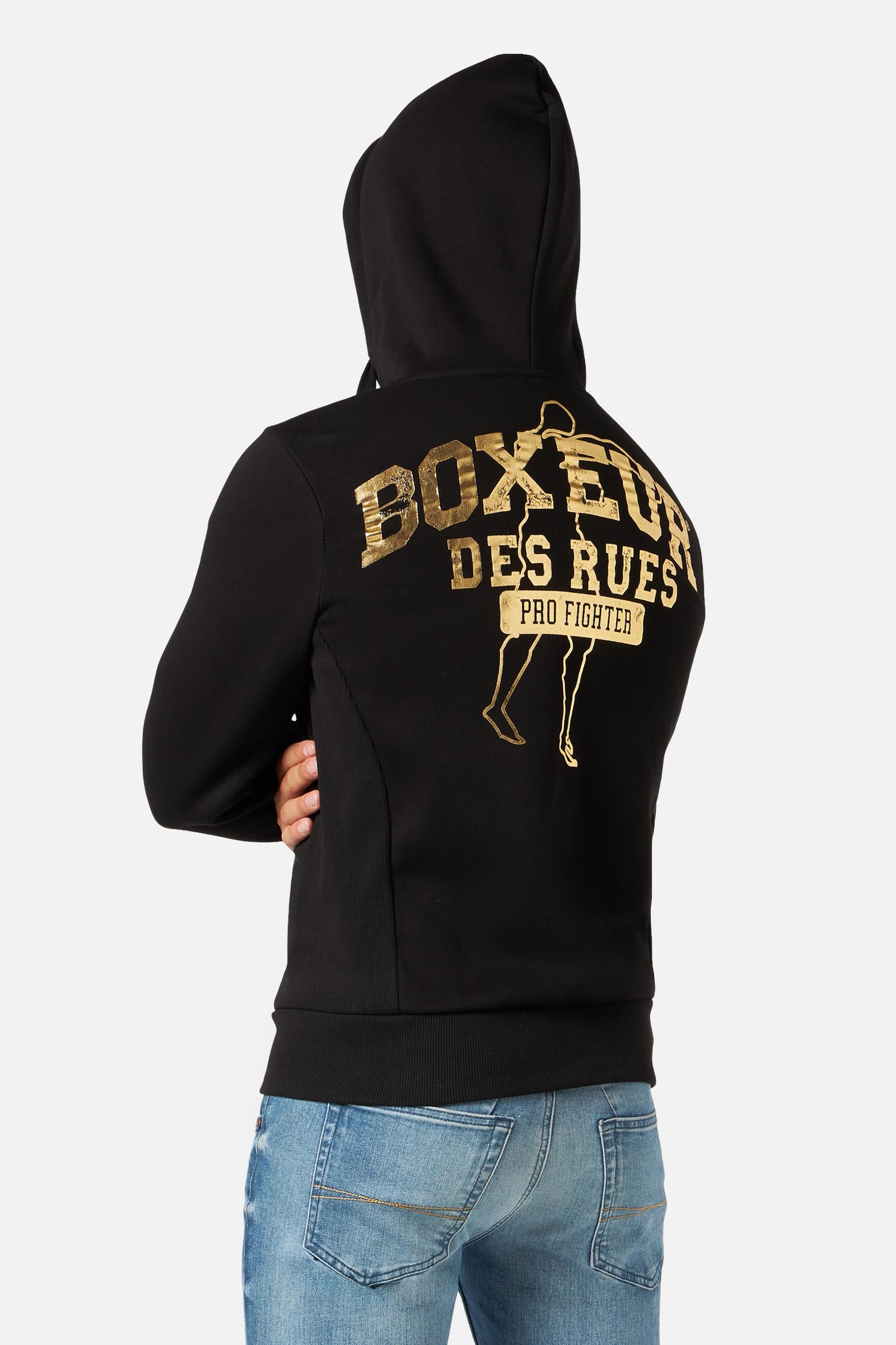 Sweat-shirt à capuche entièrement zippé en noir et or Sweat-shirts Boxeur des Rues