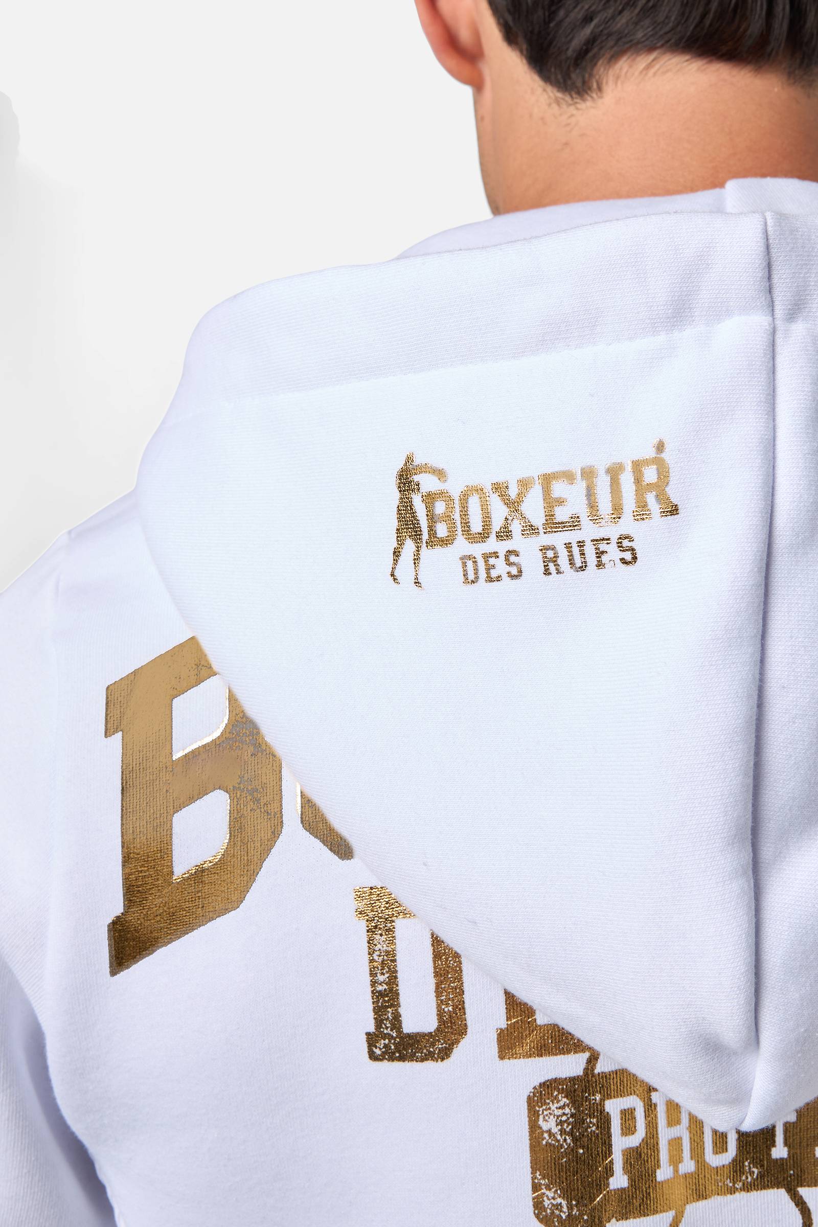 Sweat-shirt à capuche entièrement zippé en blanc-or Sweat-shirts Boxeur des Rues