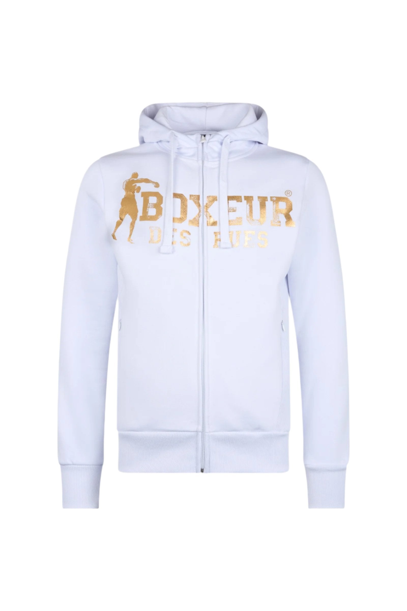 Sweat-shirt à capuche entièrement zippé en blanc-or Sweat-shirts Boxeur des Rues