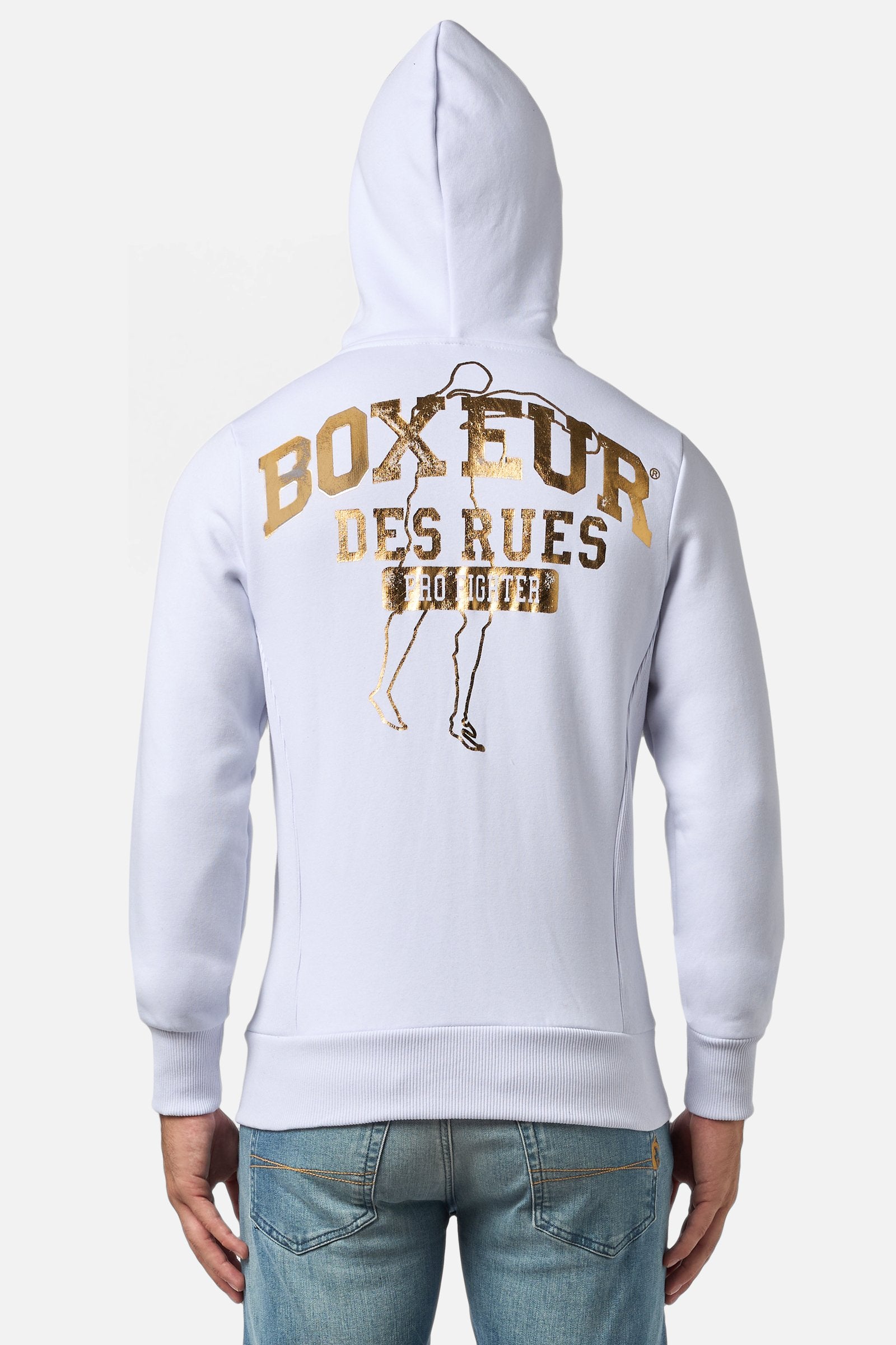 Sweat-shirt à capuche entièrement zippé en blanc-or Sweat-shirts Boxeur des Rues