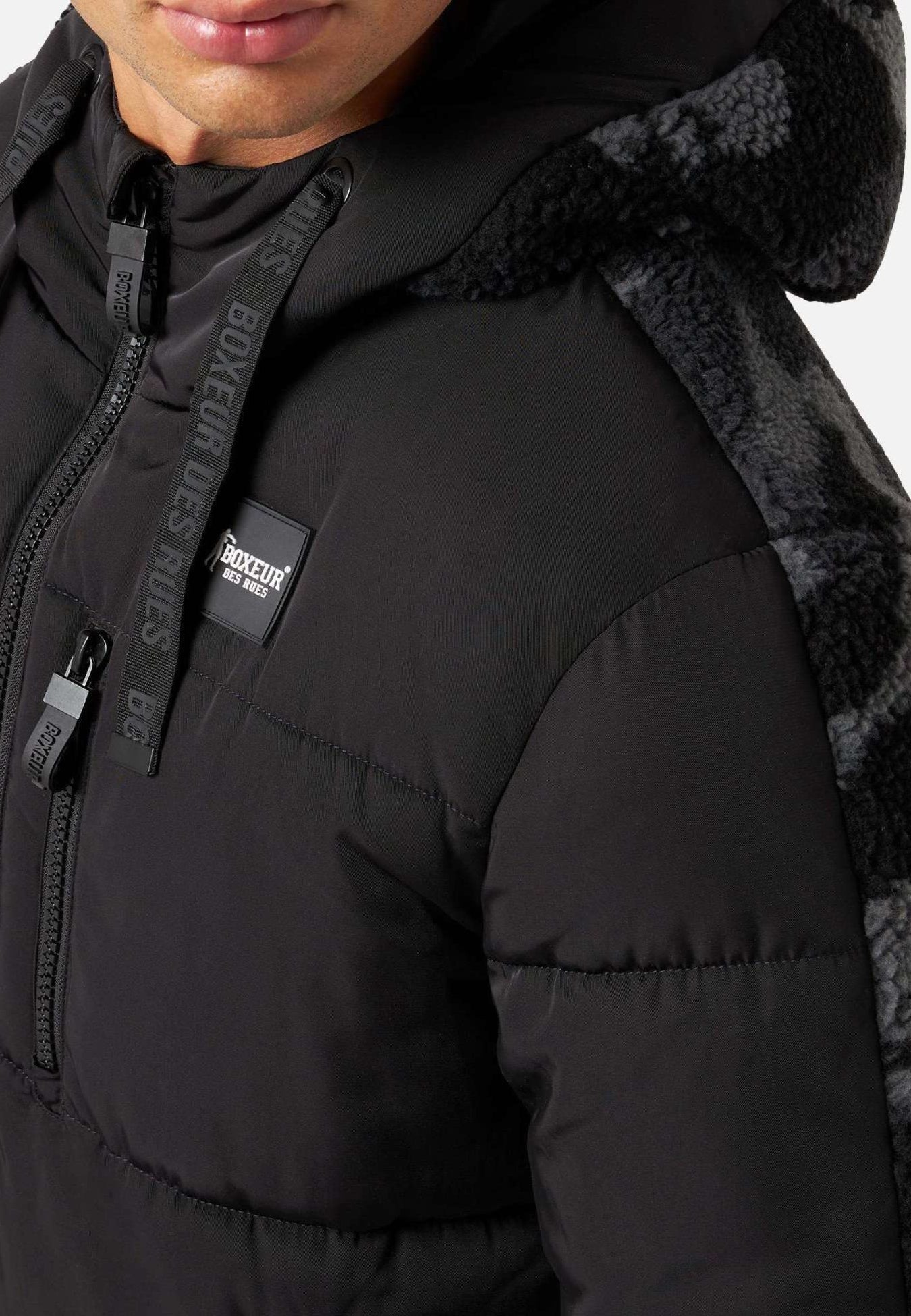 Man Padded Jacket W/Sherpa à Noir Vestes Boxeur des Rues   