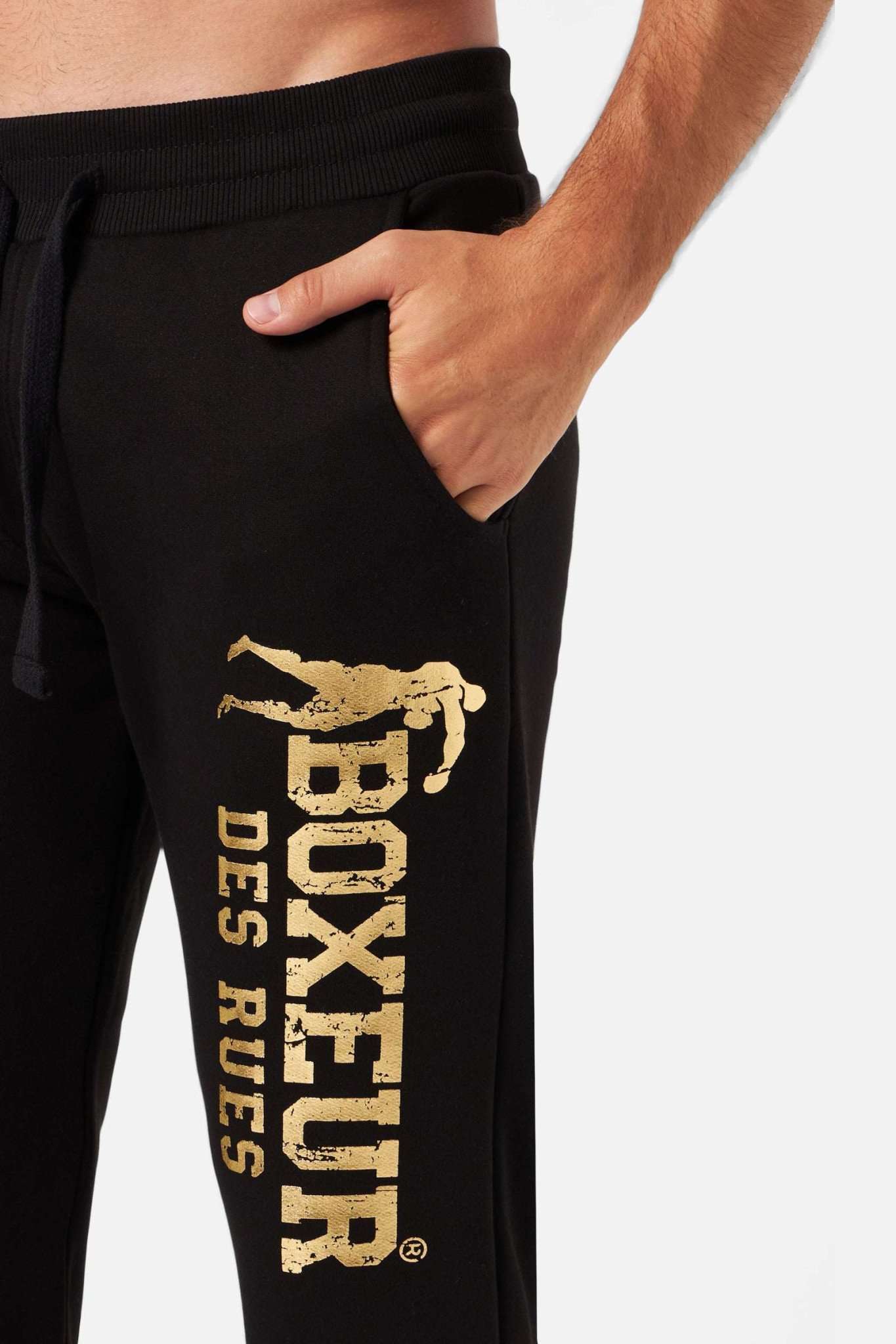 Slim Fit Sweatpant With Logo in Black-Gold Pantalon Boxeur des Rues   