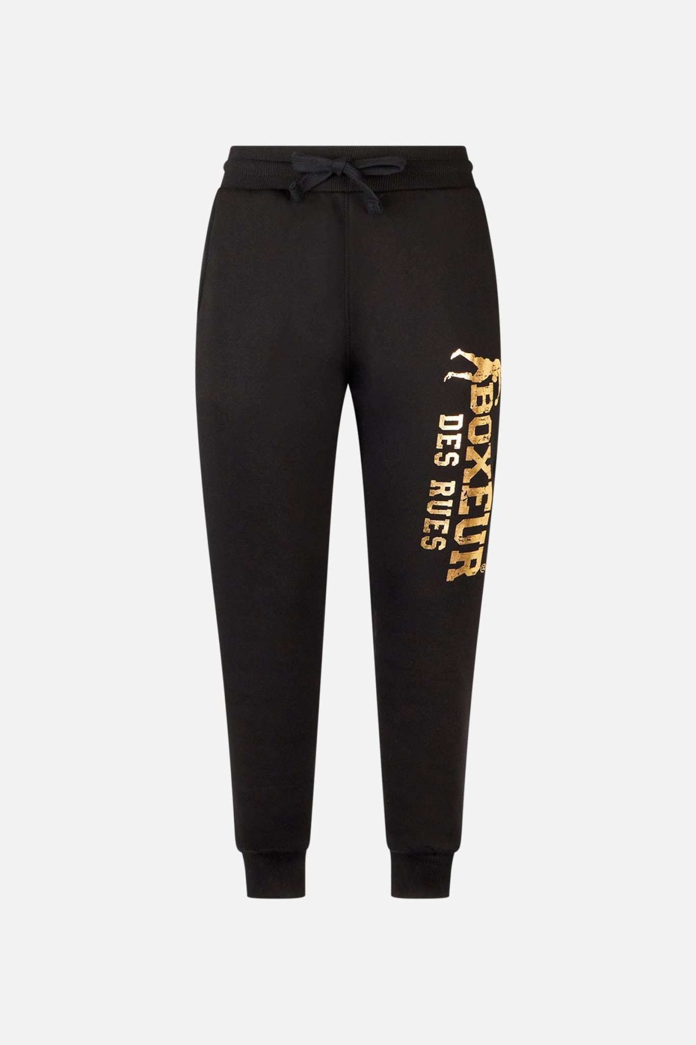 Slim Fit Sweatpant With Logo in Black-Gold Pantalon Boxeur des Rues   