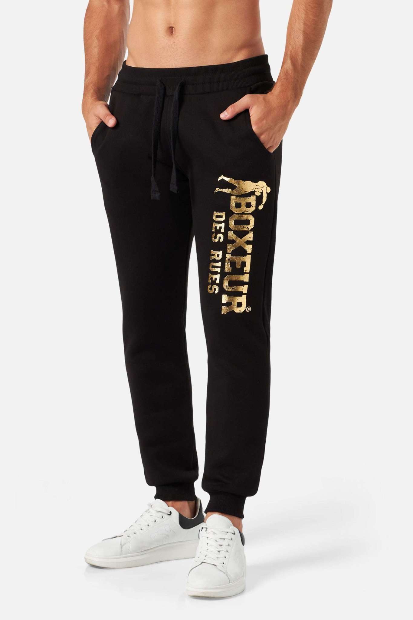 Slim Fit Sweatpant With Logo in Black-Gold Pantalon Boxeur des Rues   