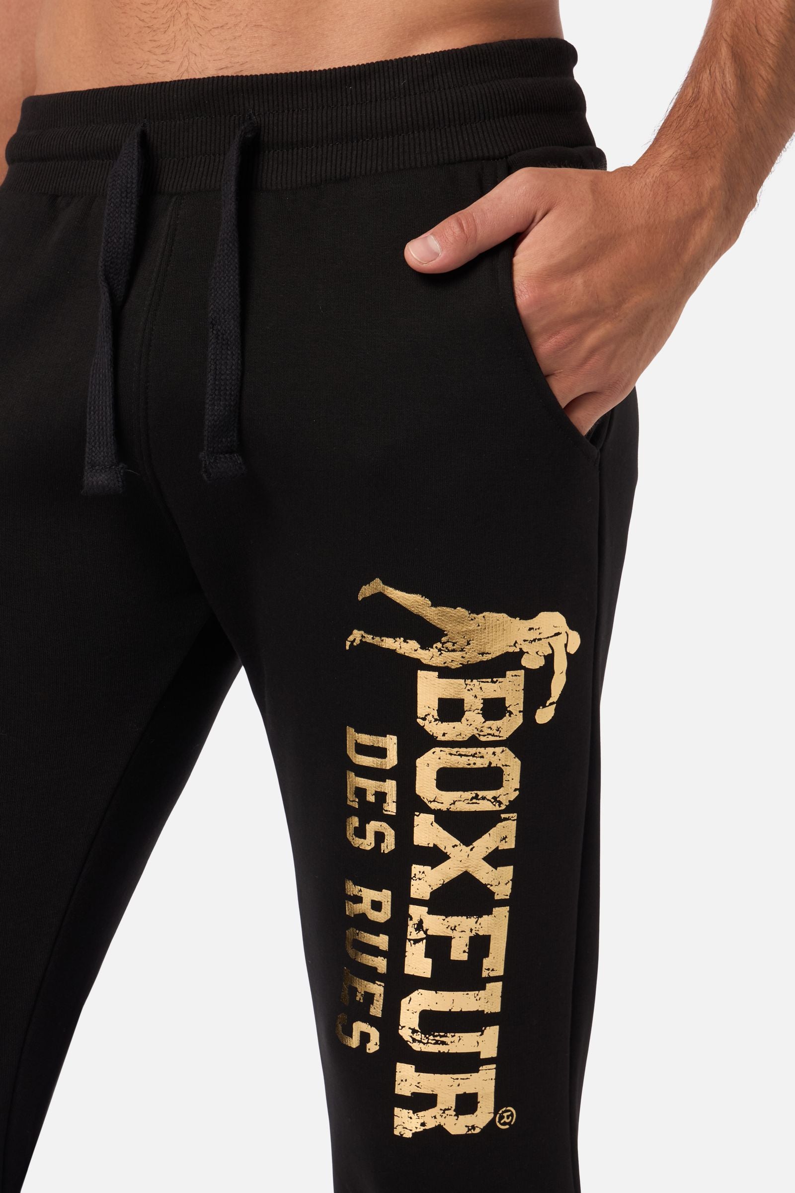 Slim Fit Sweatpant With Logo in Black-Gold Pantalon Boxeur des Rues   