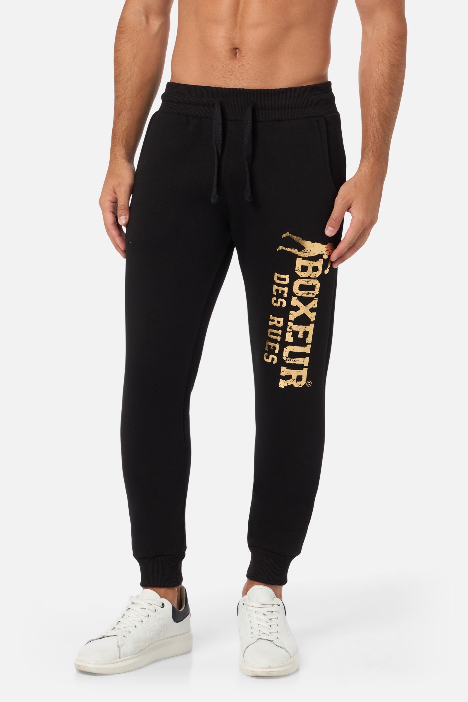 Slim Fit Sweatpant With Logo in Black-Gold Pantalon Boxeur des Rues   