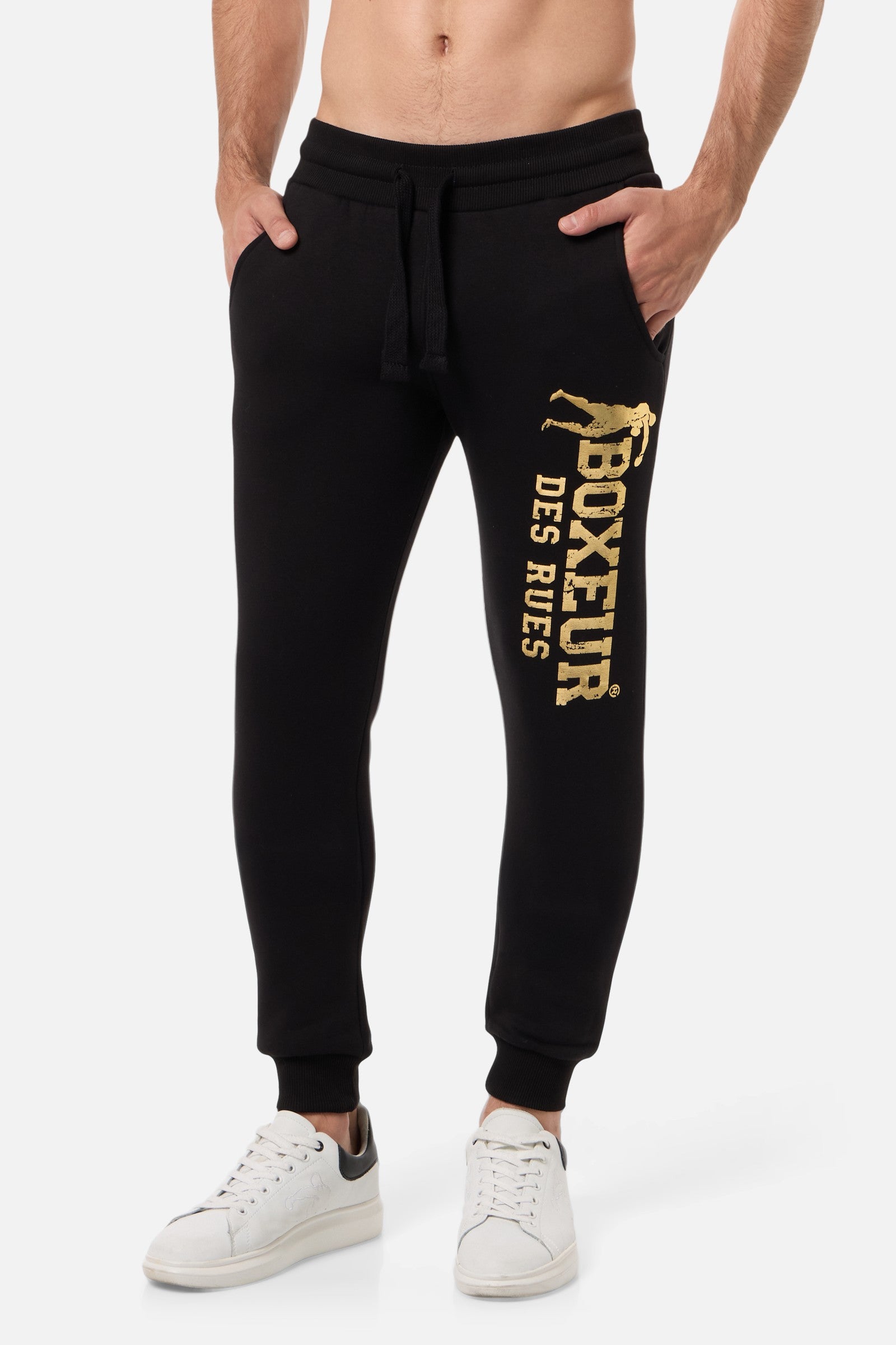 Slim Fit Sweatpant With Logo in Black-Gold Pantalon Boxeur des Rues