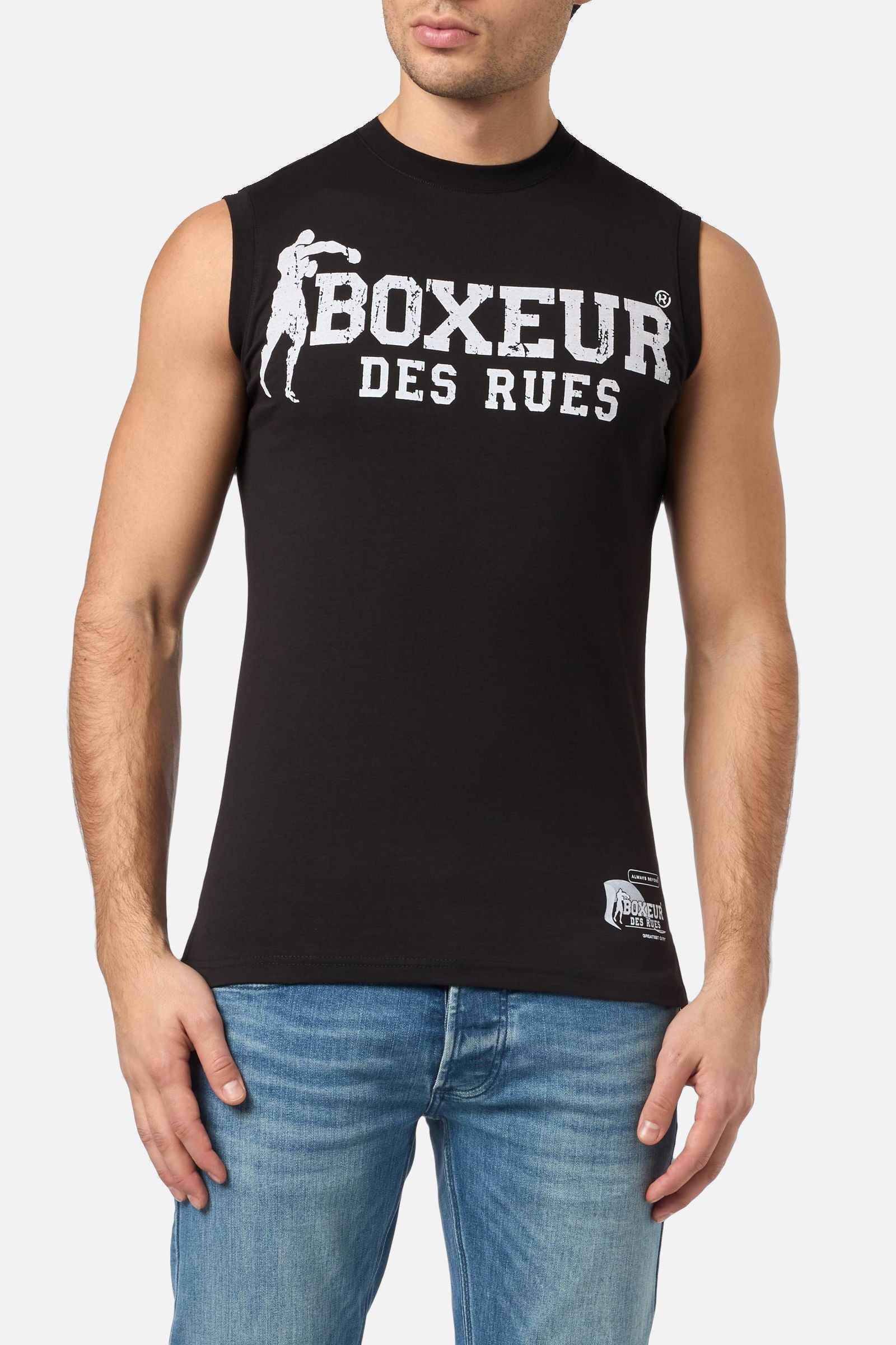 Basic Printed Tank Top en noir-blanc Débardeurs Boxeur des Rues   