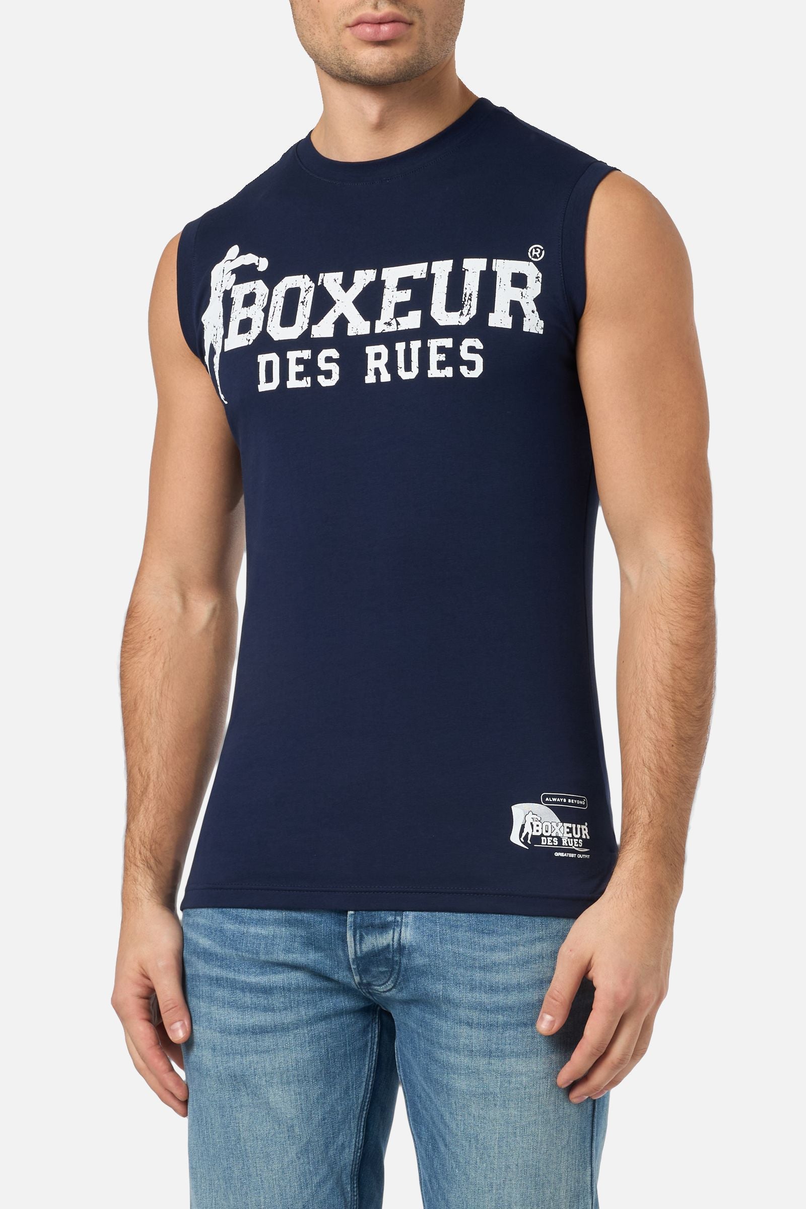 Basic Printed Tank Top dans Hauts Marine Boxeur des Rues   