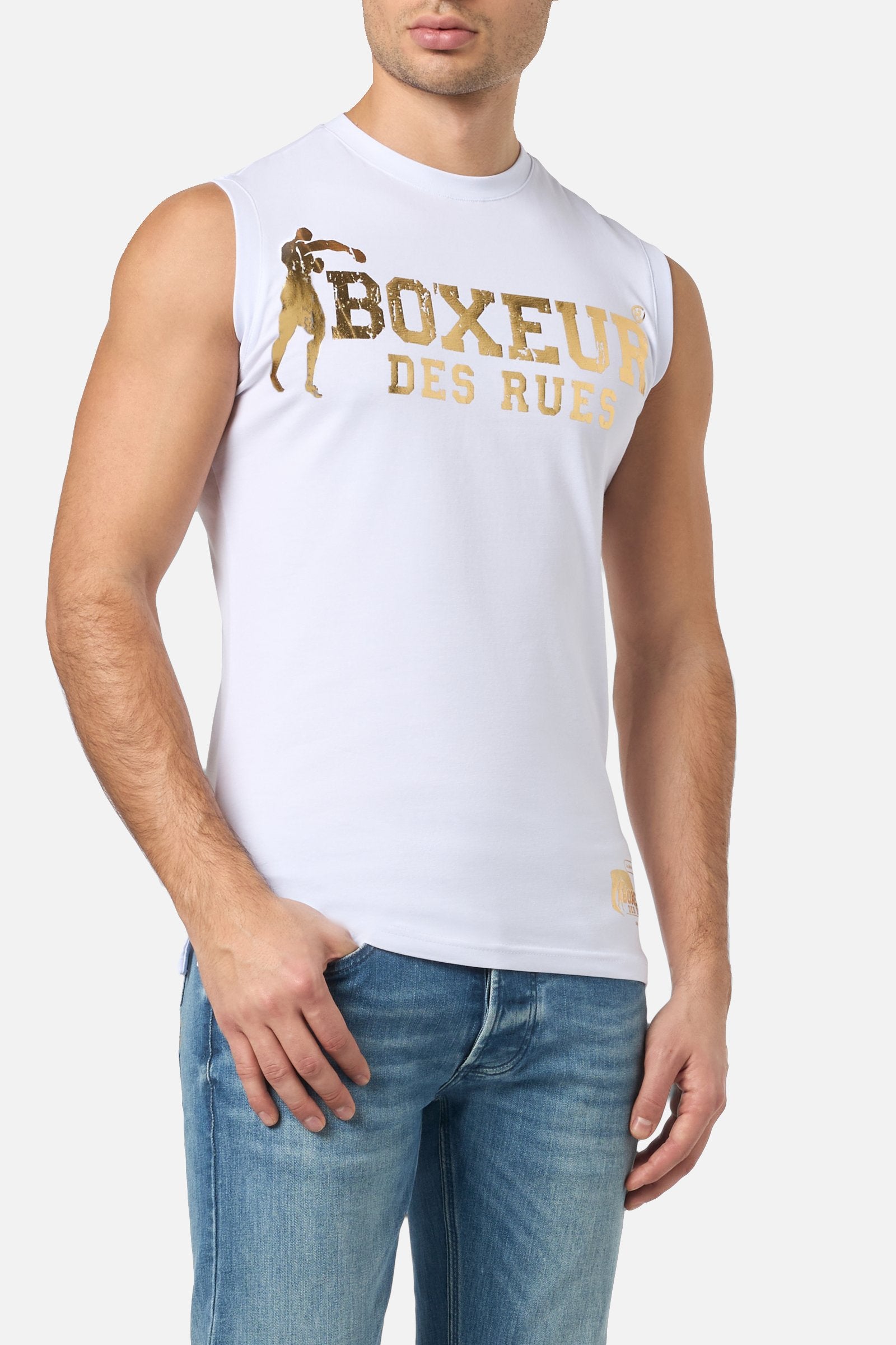 Basic Printed Tank Top en blanc-or Tops Boxeur des Rues   