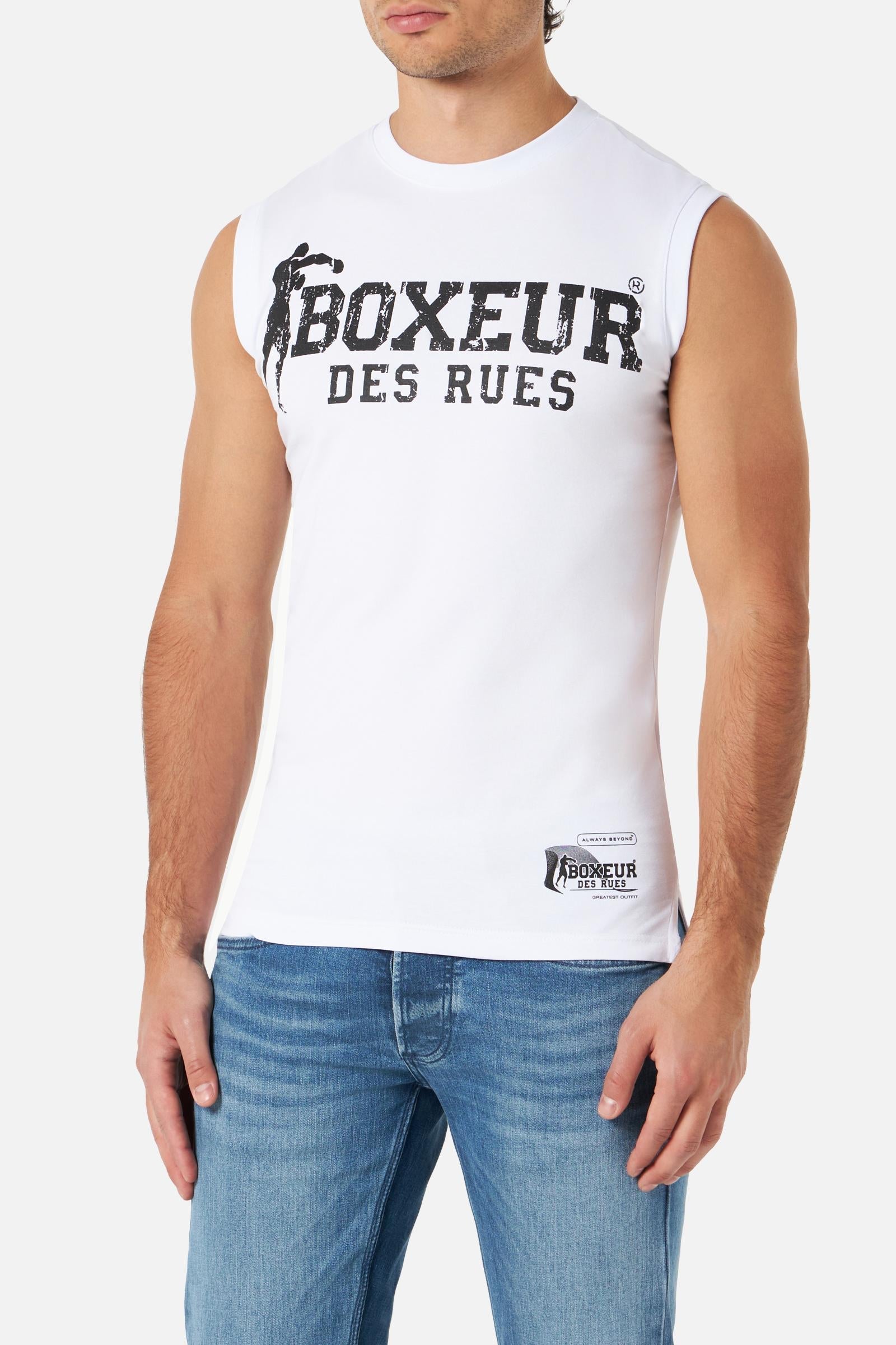 Débardeur basique imprimé blanc-noir T-shirts Boxeur des Rues