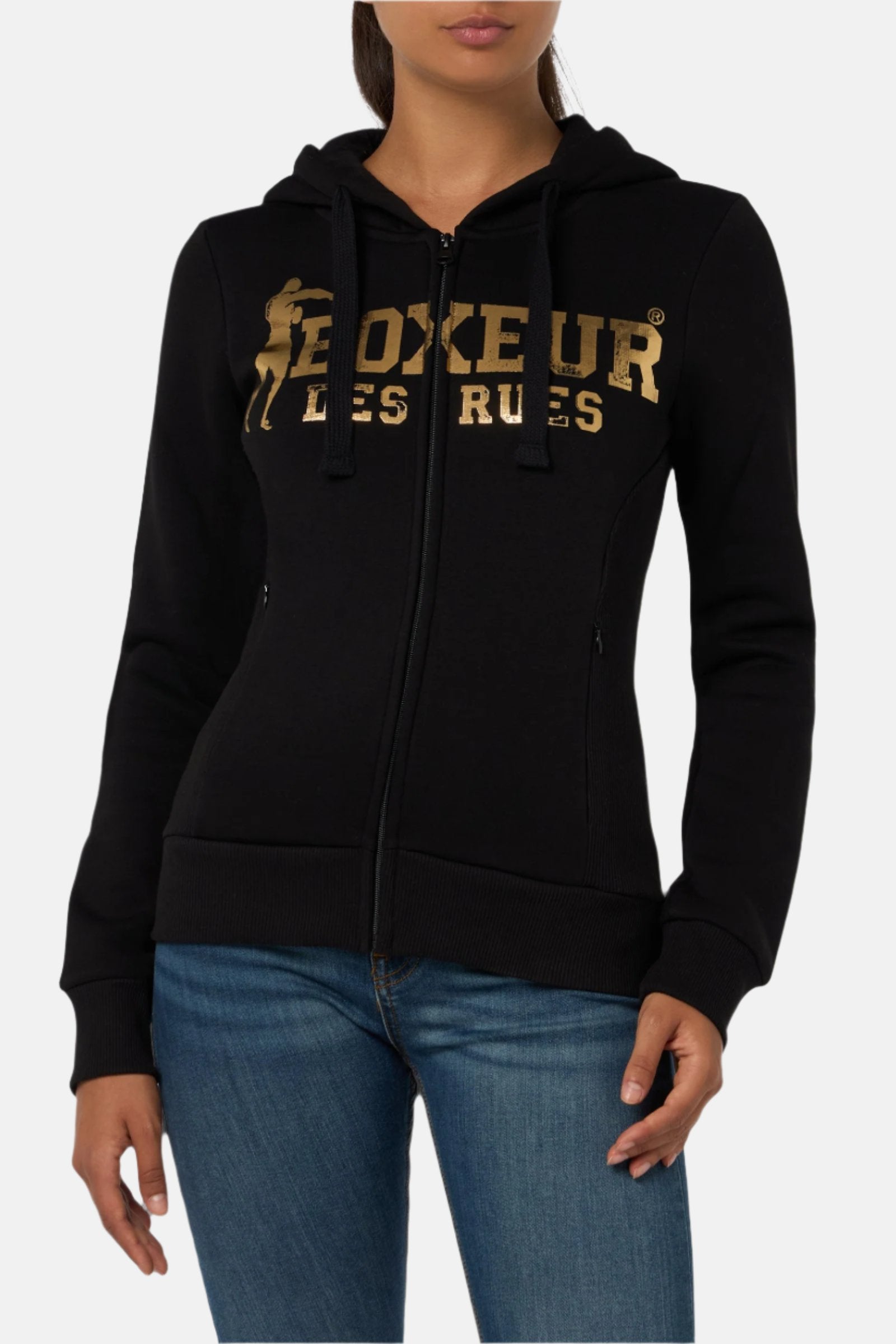 Basic Logo Full Zip Sweatshirt en noir et or Sweatshirts Boxeur des Rues   