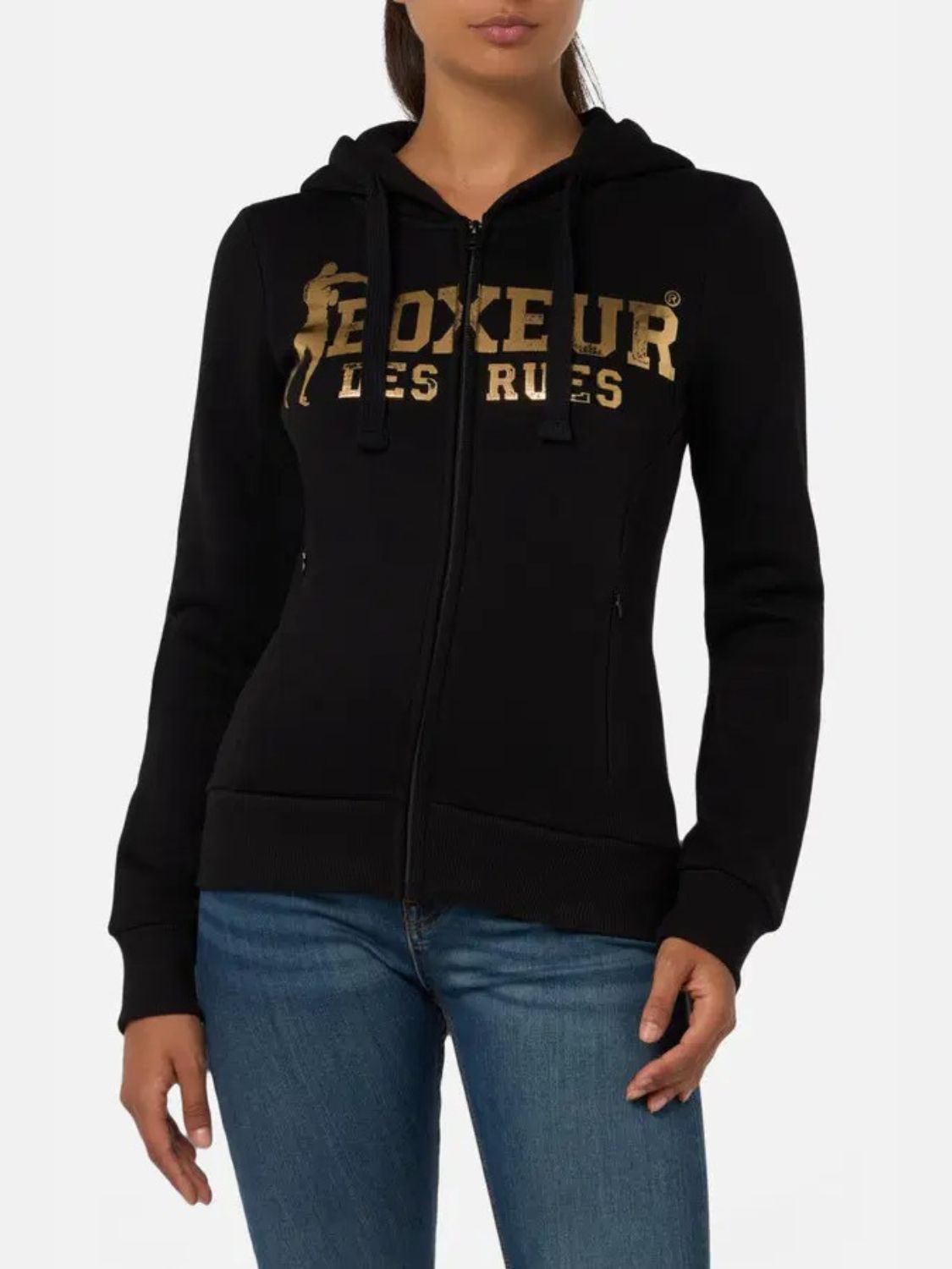 Basic Logo Full Zip Sweatshirt en noir et or Sweatshirts Boxeur des Rues