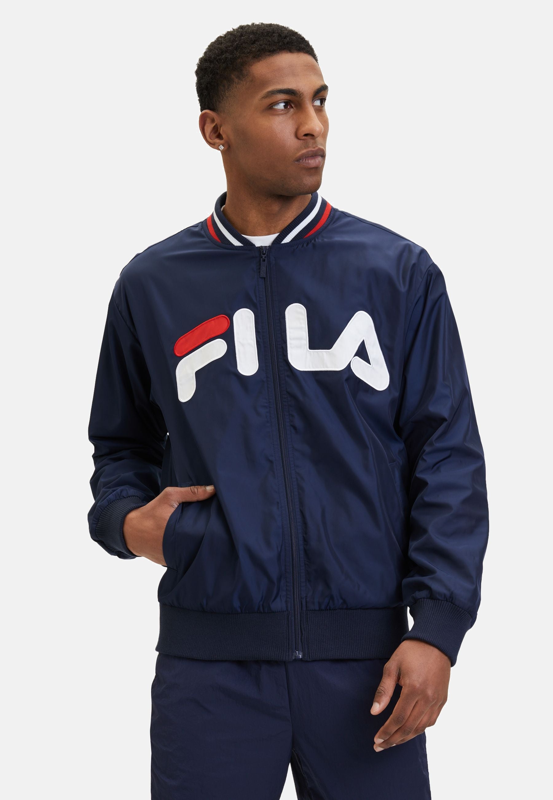 Logrono Logo Bomber Jacket in Black Iris Vestes Fila   