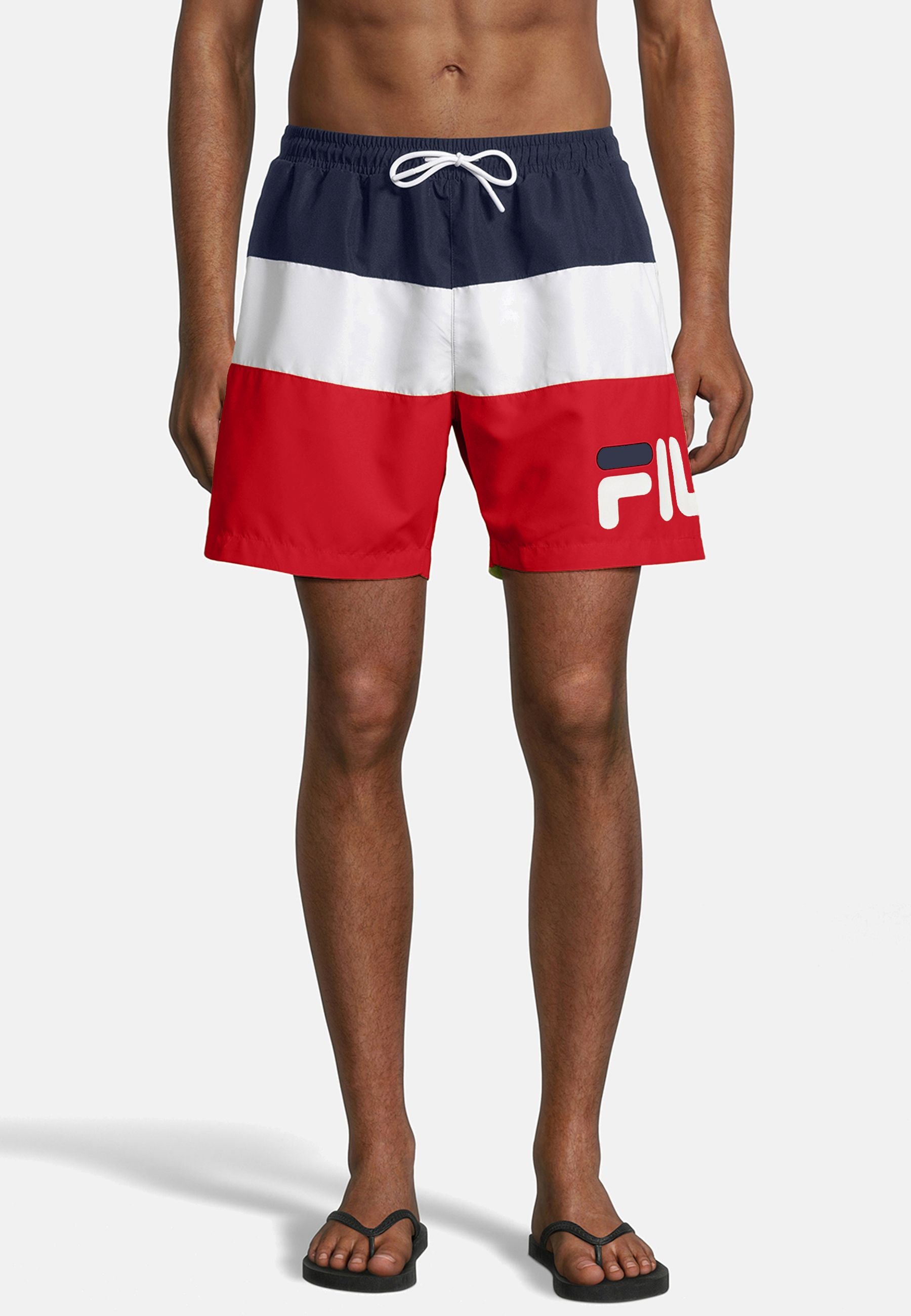 Zimbabwe Blocked Beach Shorts in Black Iris Bright White True Red Maillot de bain Fila   