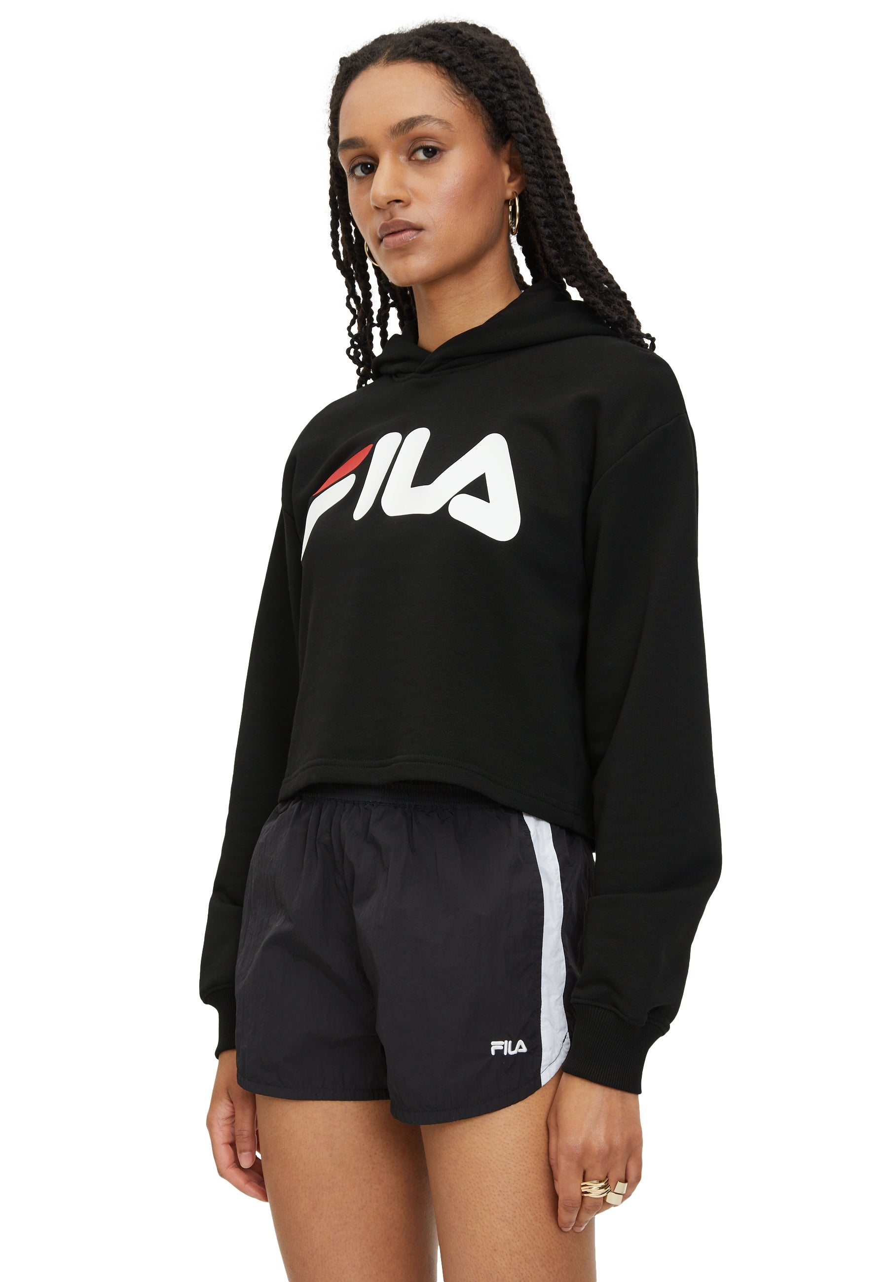 Lafia Cropped Logo Hoody in Black Sweatshirts Fila   