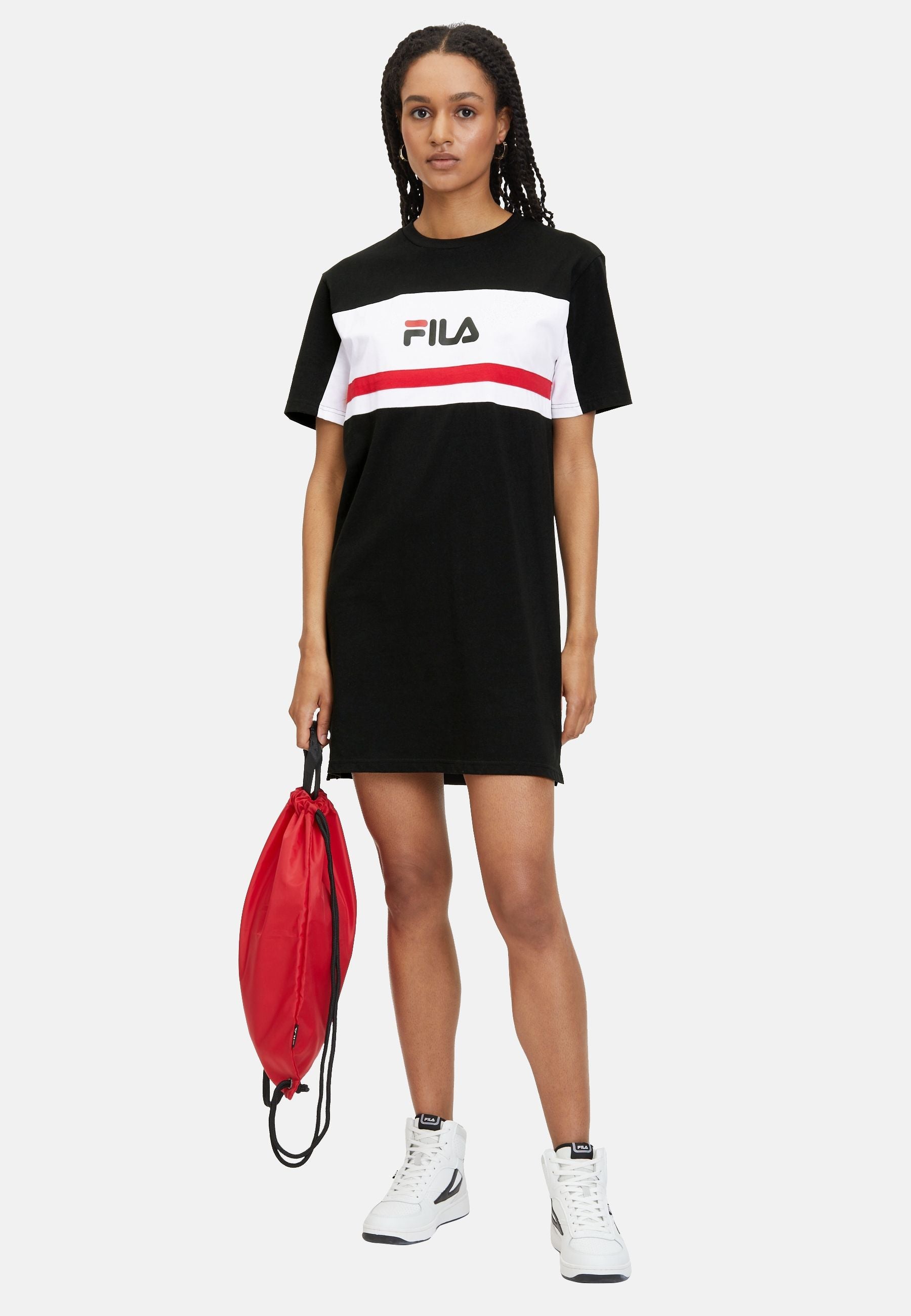 Lishui Blocked Tee Dress in Black Bright White Robes Fila   