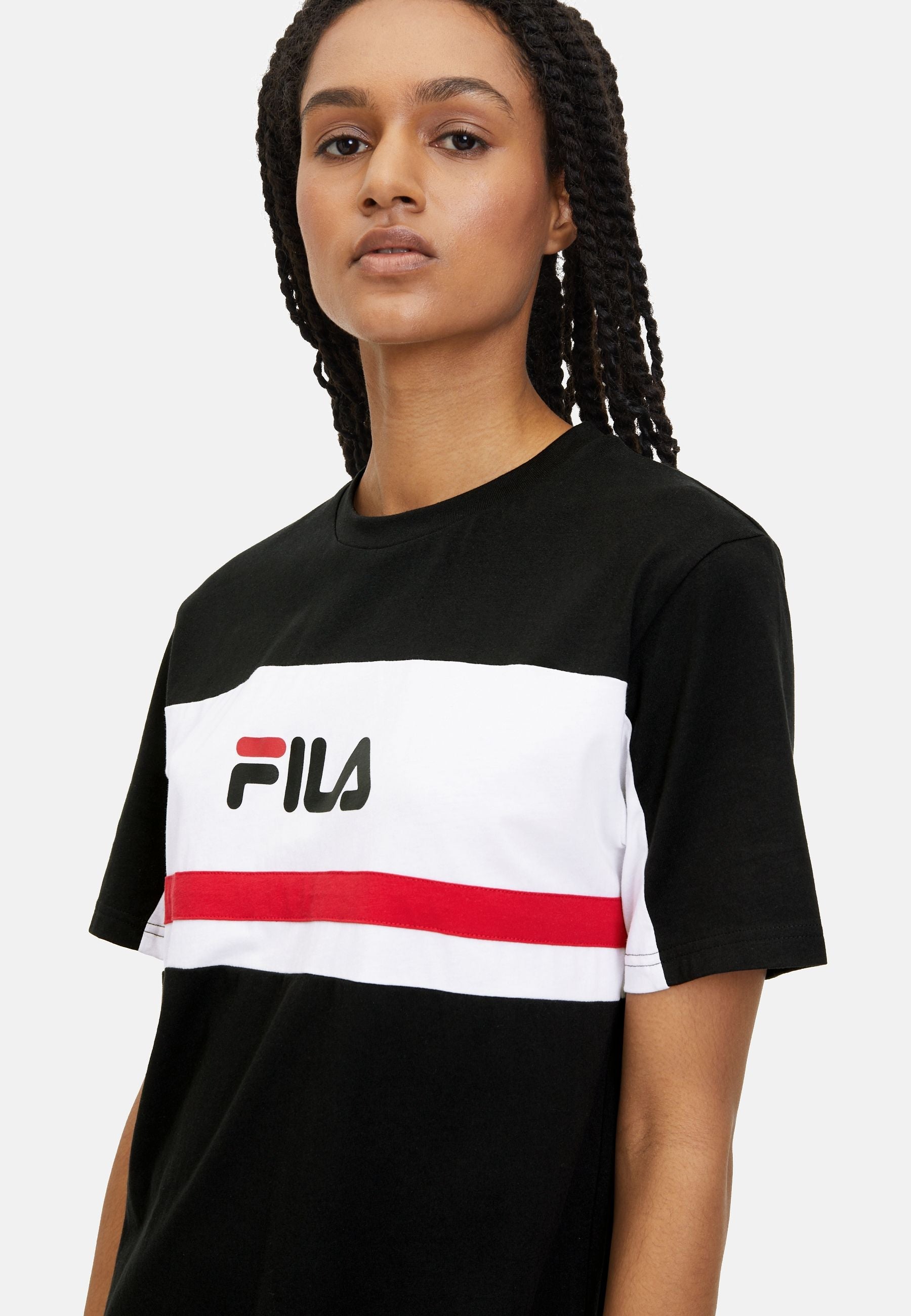 Lishui Blocked Tee Dress in Black Bright White Robes Fila   