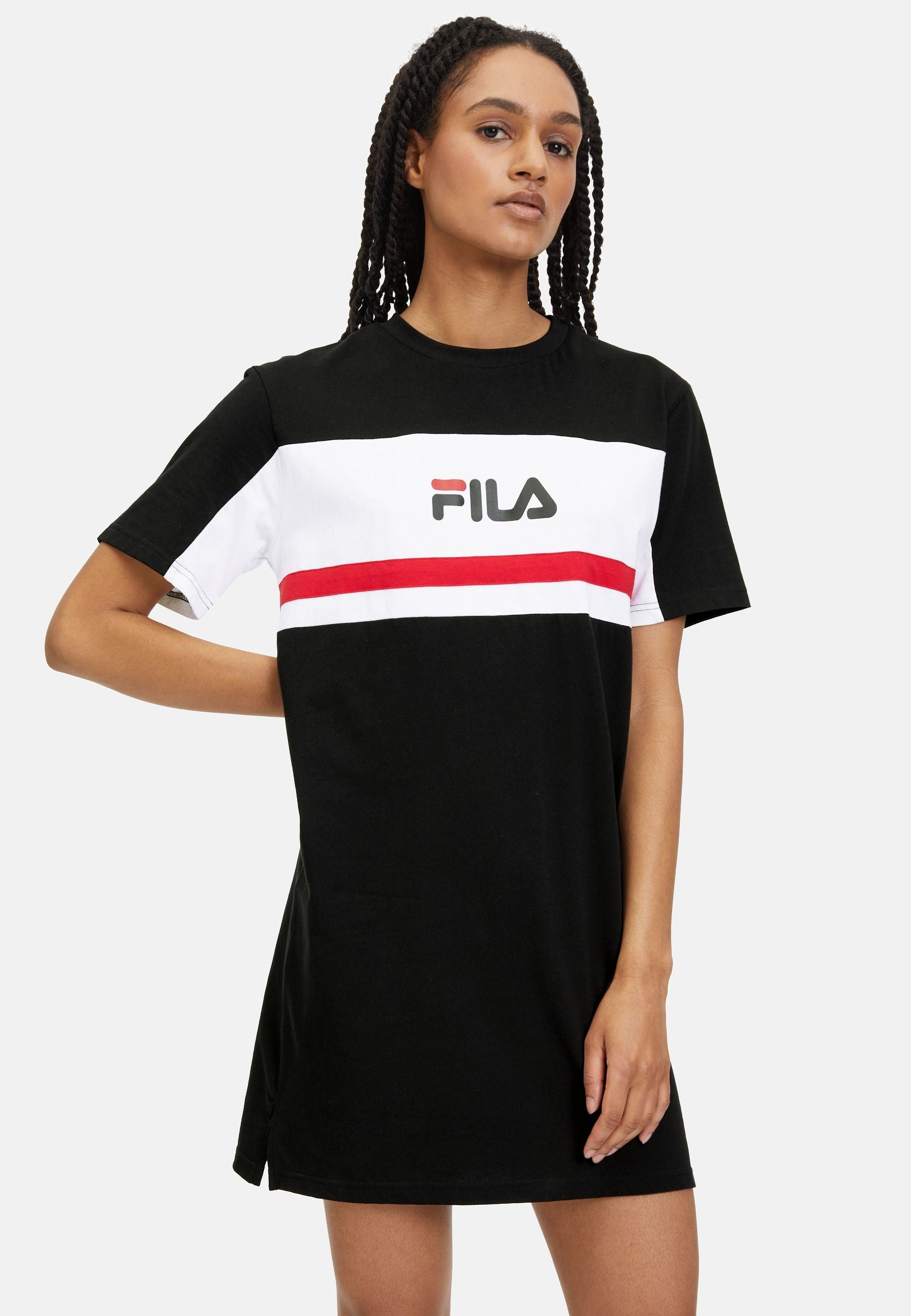 Lishui Blocked Tee Dress in Black Bright White Robes Fila   