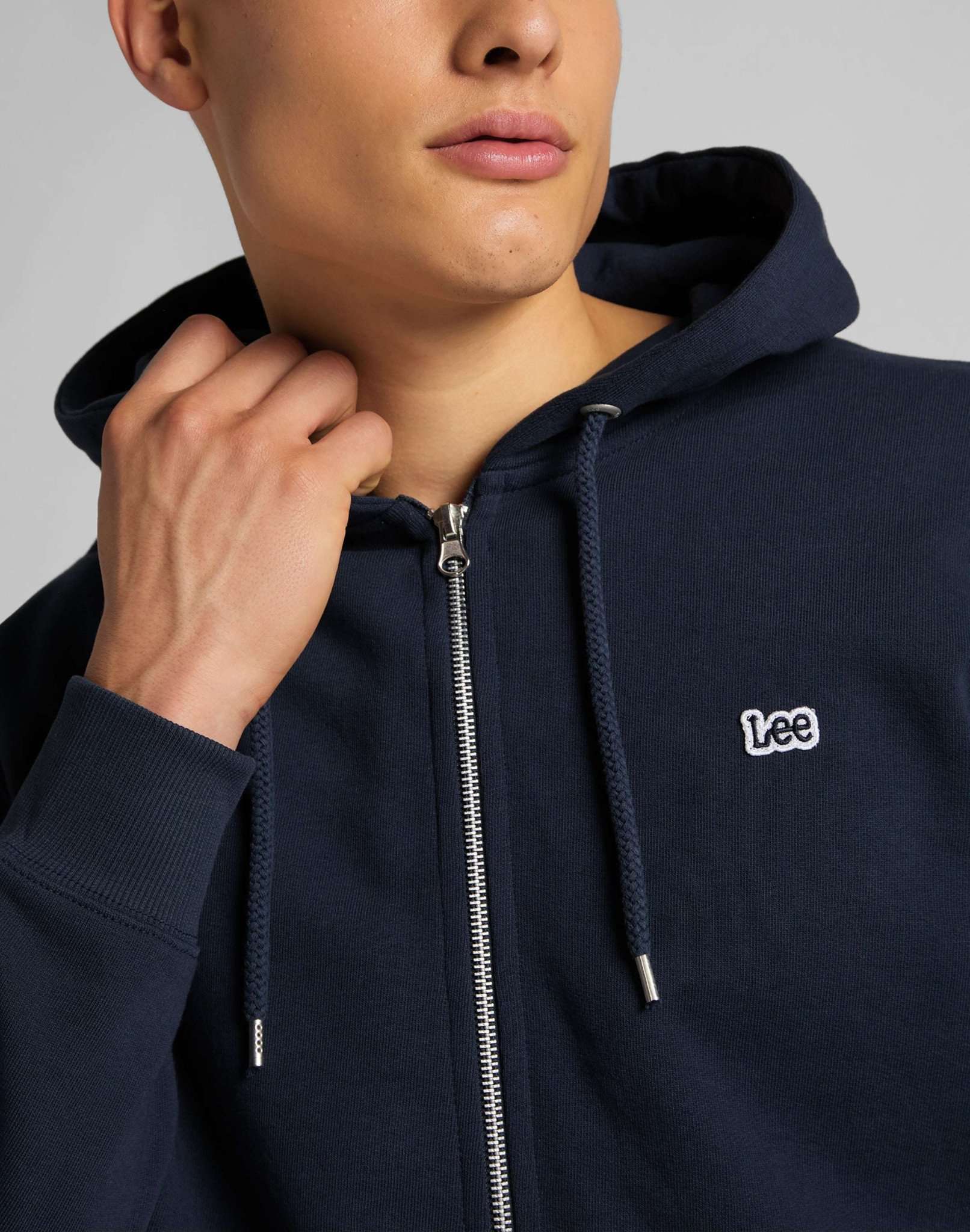 Basic Zip Through Hoodie in Navy Vestes à capuche Lee   